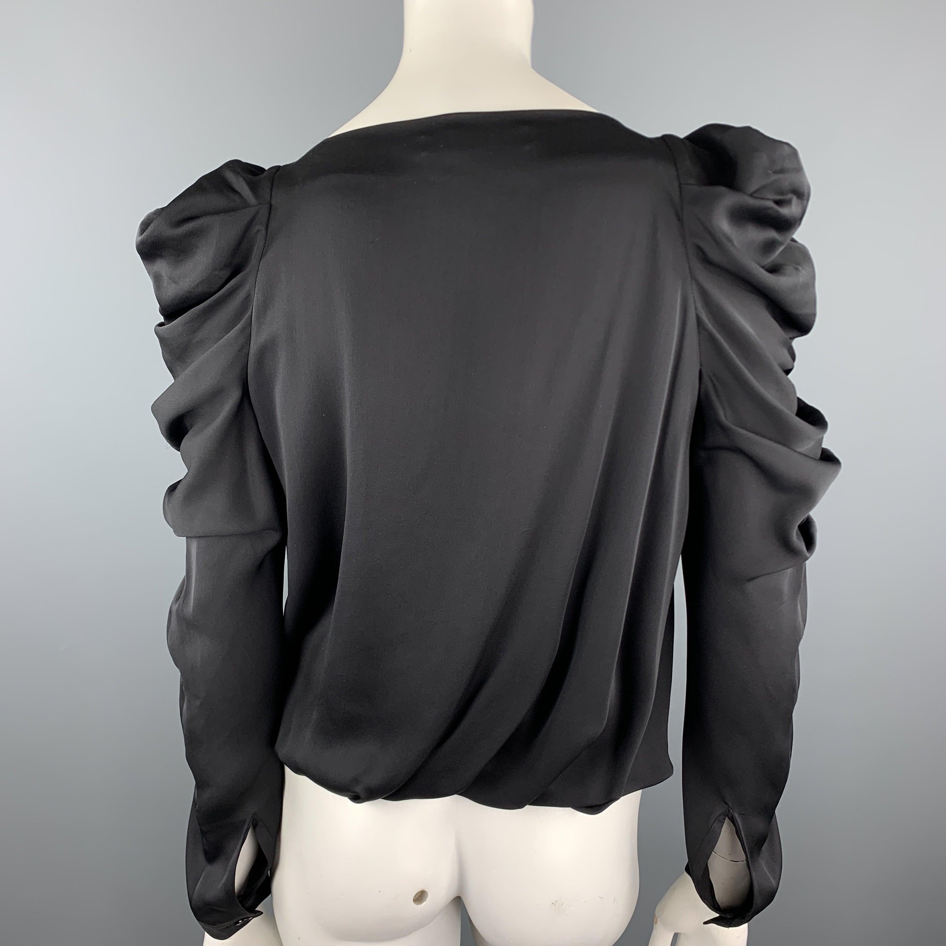 VIKTOR & ROLF Size 4 Black Draped Silk Ruffle Shoulder Blouse For Sale 2