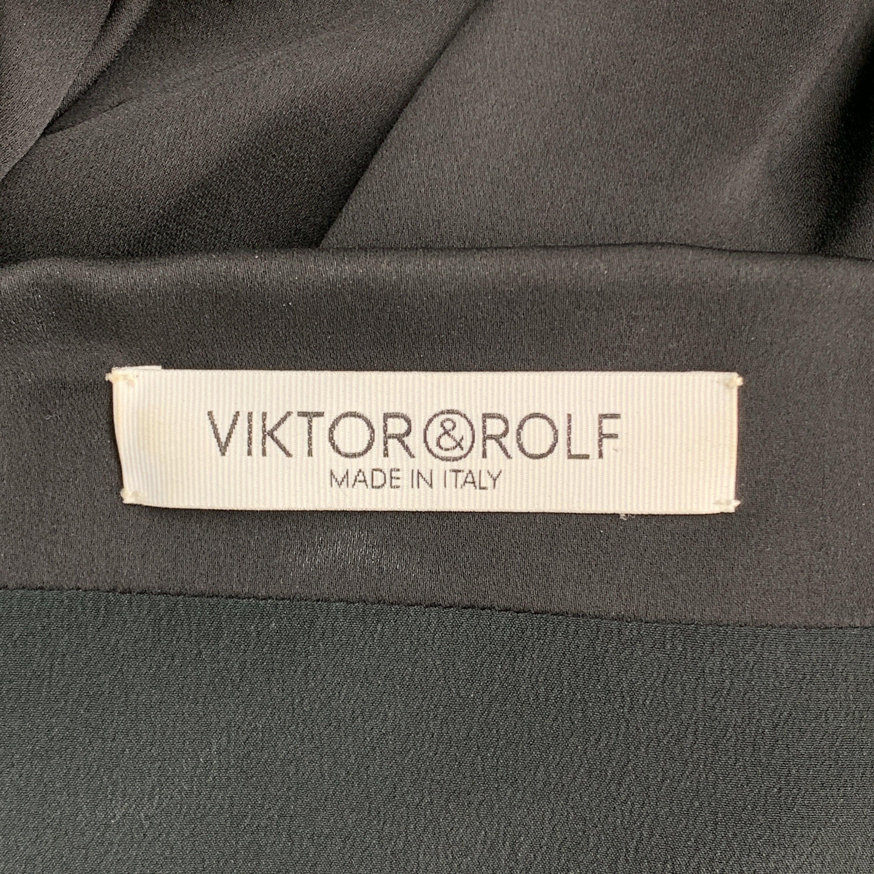 VIKTOR & ROLF Size 4 Black Draped Silk Ruffle Shoulder Blouse For Sale 3