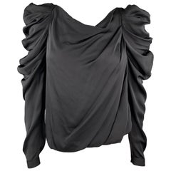 VIKTOR & ROLF Size 4 Black Draped Silk Ruffle Shoulder Blouse