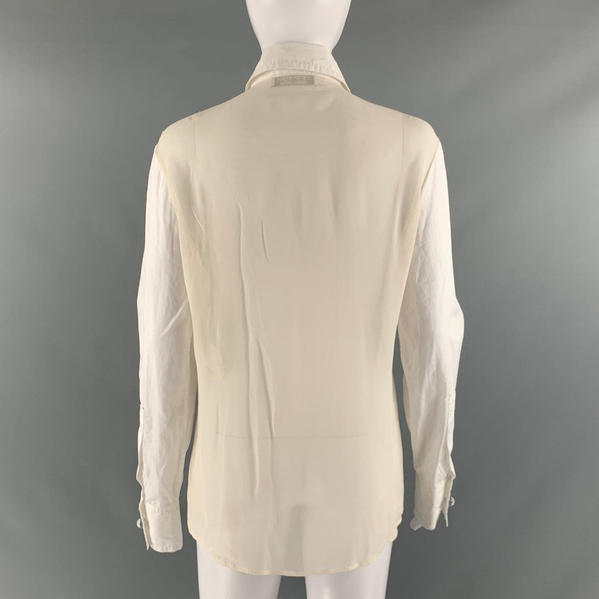 VIKTOR & ROLF Size 6 White Beige Cotton Fringe Button Up Blouse In Excellent Condition For Sale In San Francisco, CA