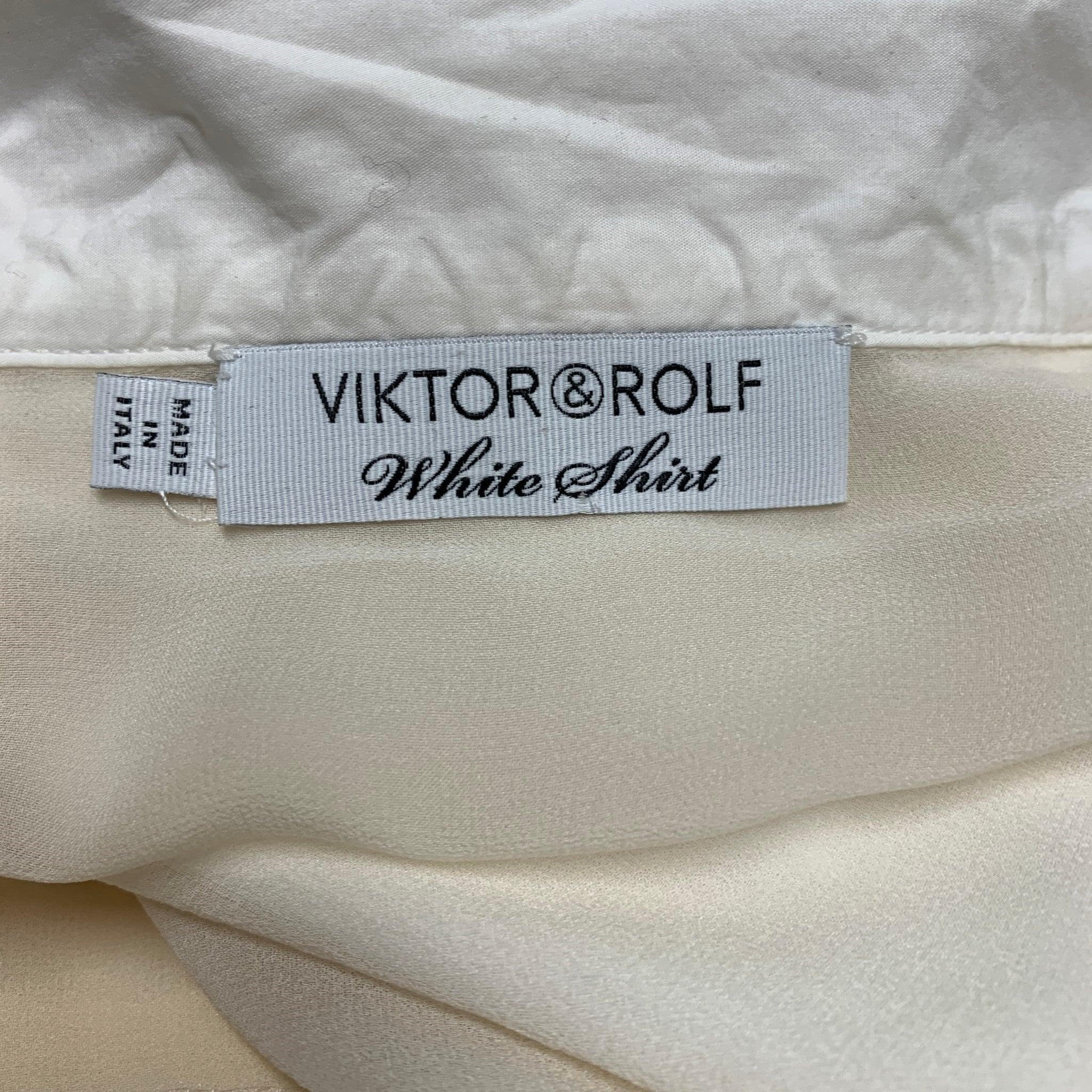 Women's VIKTOR & ROLF Size 6 White Beige Cotton Fringe Button Up Blouse For Sale