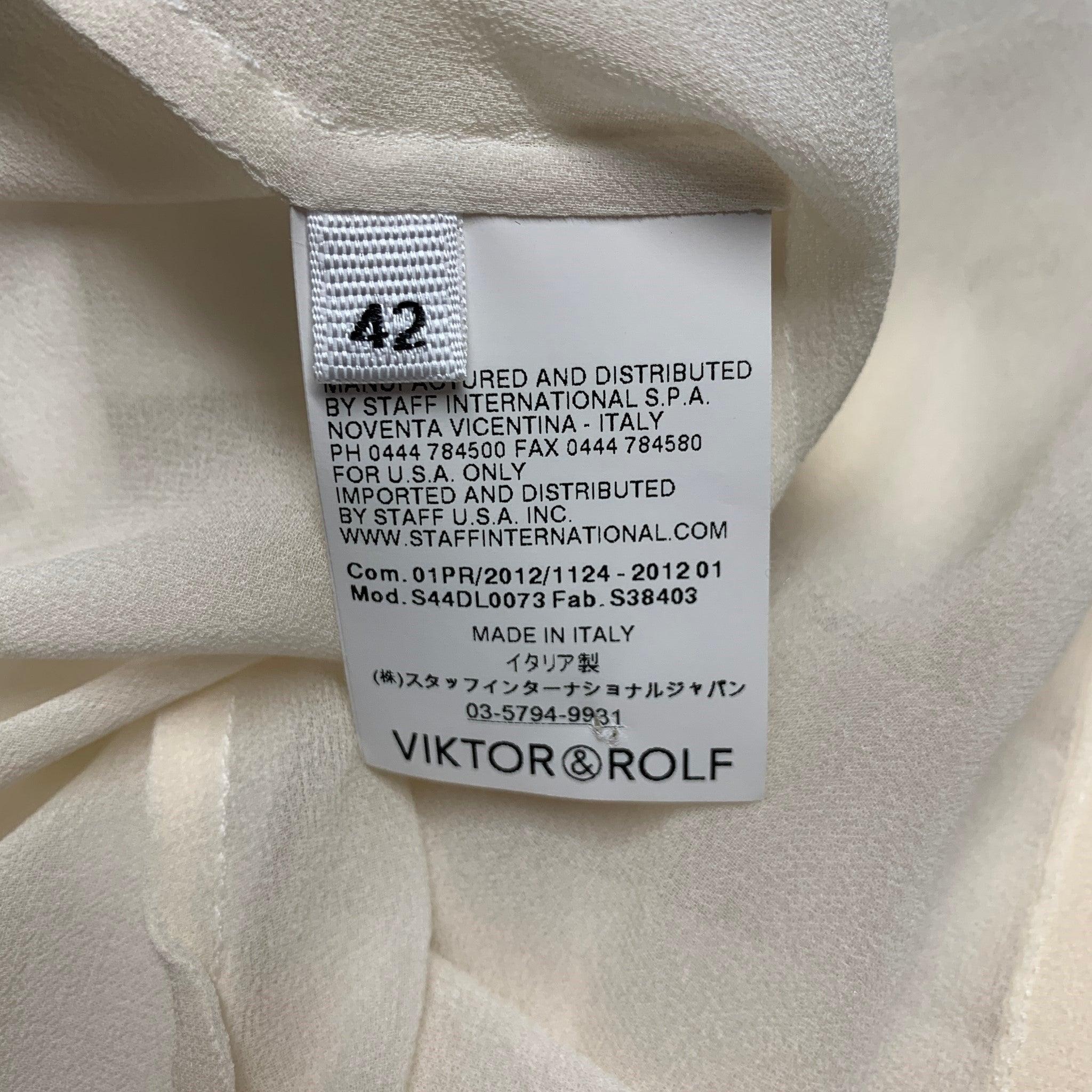 VIKTOR & ROLF Size 6 White Beige Cotton Fringe Button Up Blouse For Sale 1