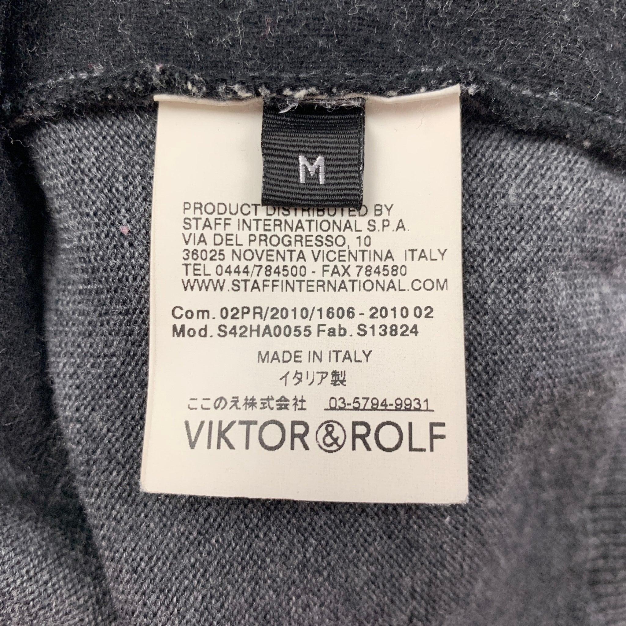 VIKTOR & ROLF - Cardigan à col V en laine gris crème à motifs mixtes, taille M Pour hommes en vente