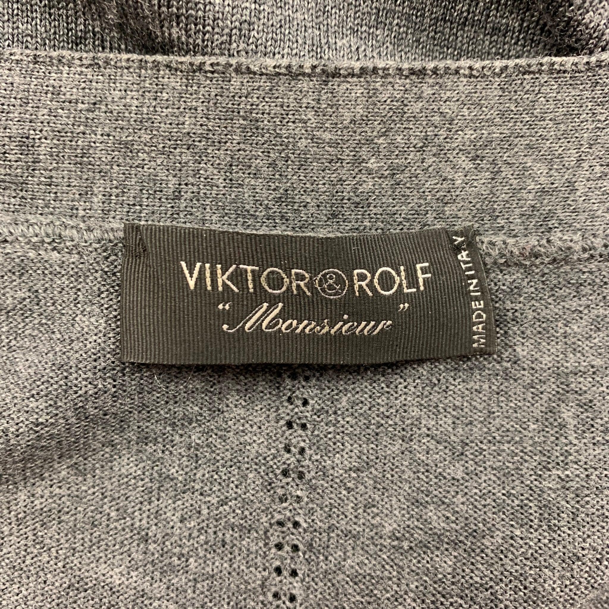 VIKTOR & ROLF - Cardigan à col V en laine gris crème à motifs mixtes, taille M en vente 2