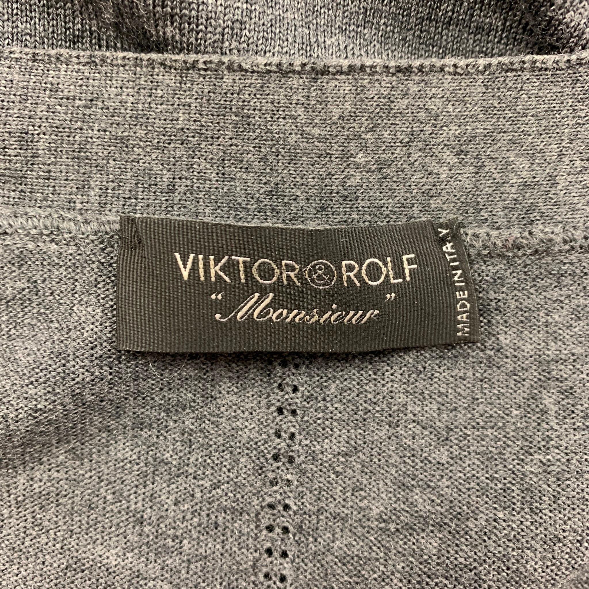 VIKTOR & ROLF Size M Grey Cream Mixed Patterns Wool V-Neck Cardigan 2