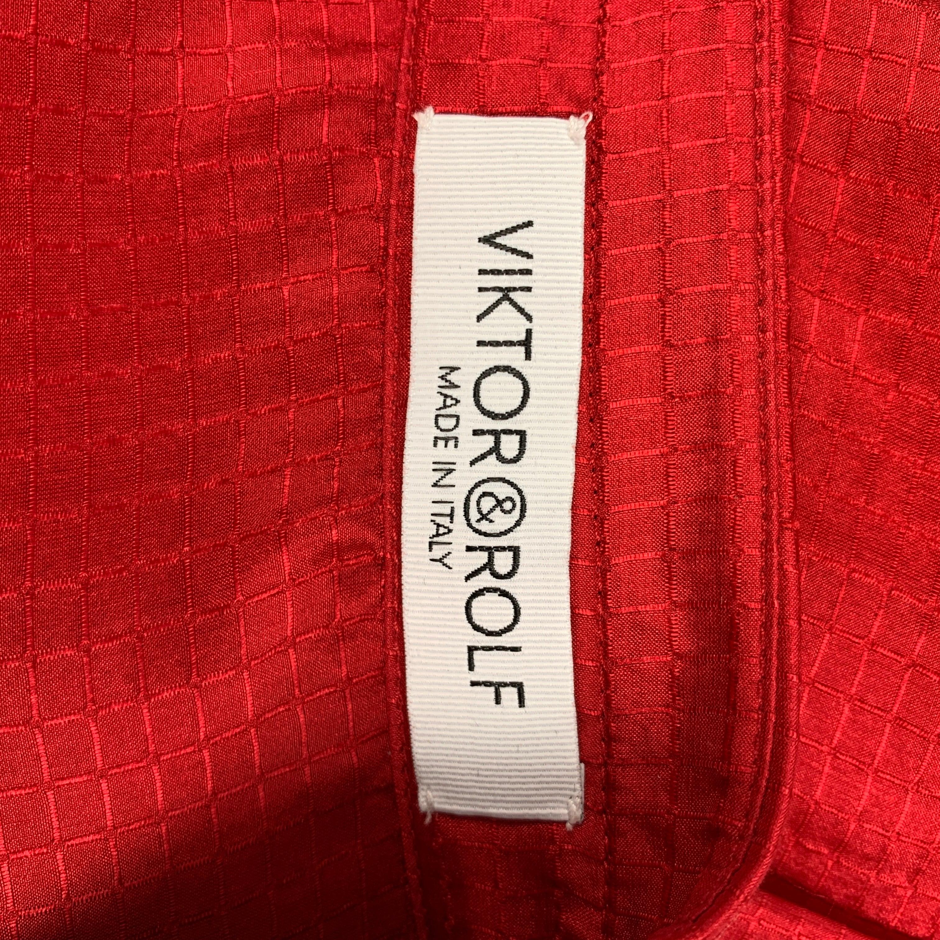 VIKTOR & ROLF Size M Red Silk Textured Button Up Shirt For Sale 3