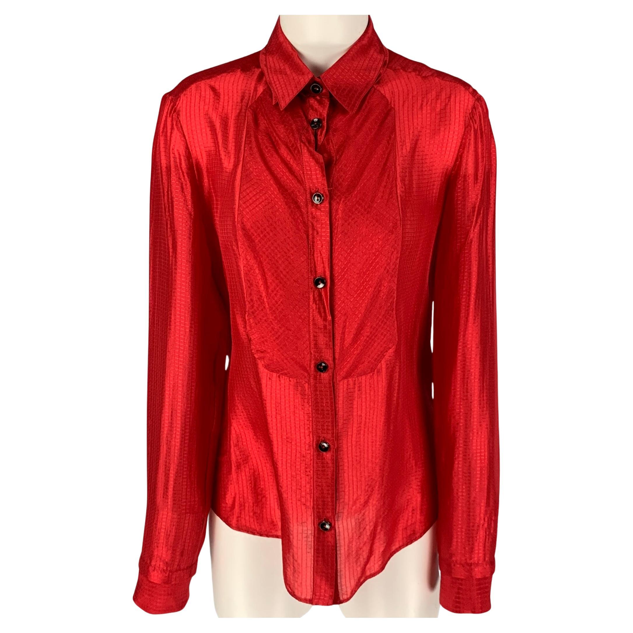 VIKTOR and ROLF Size M Red Silk Textured Button Up Shirt For Sale at 1stDibs