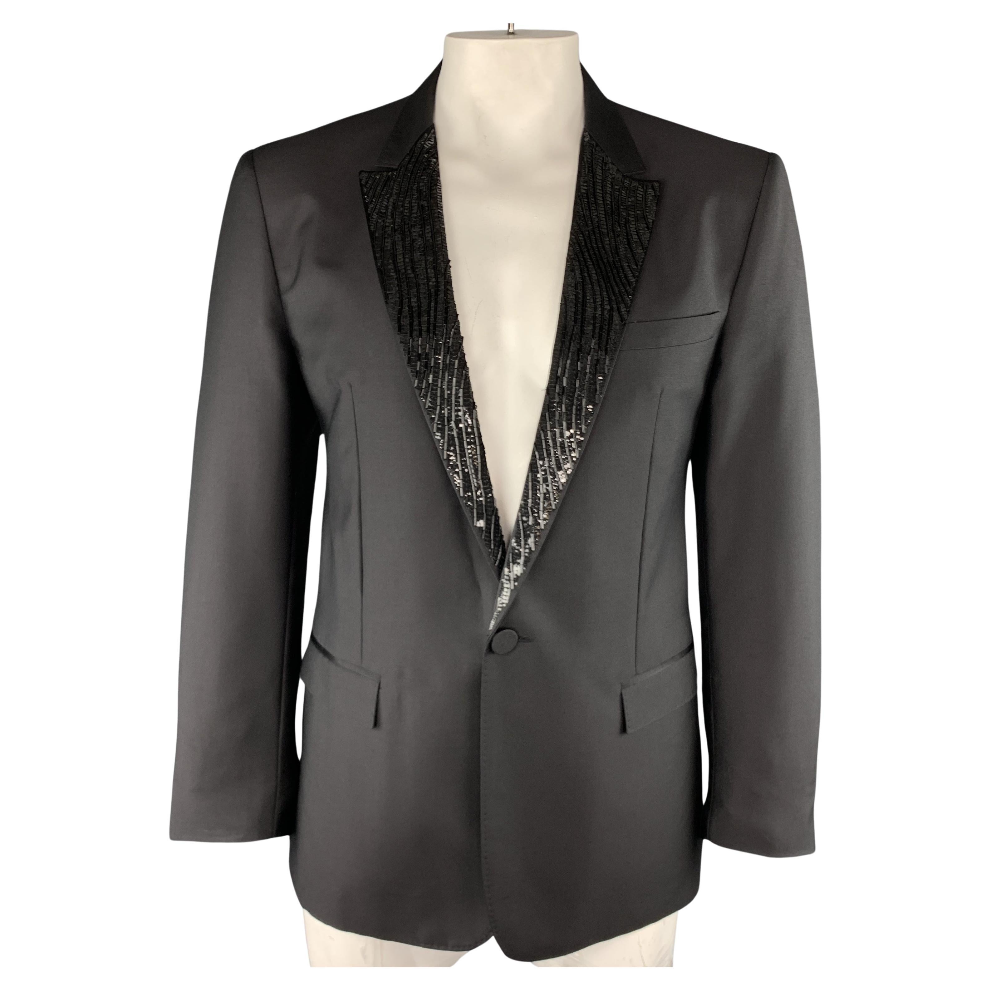 VIKTOR & ROLF Size S Black Beaded Mohair Blend Peak Lapel Tuxedo Sport Coat For Sale