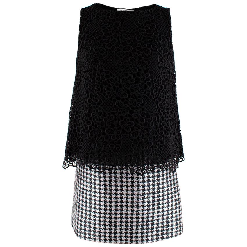Viktor & Rolf Sleeveless Houndstooth & Lace Layered Dress - Size US 2  For Sale