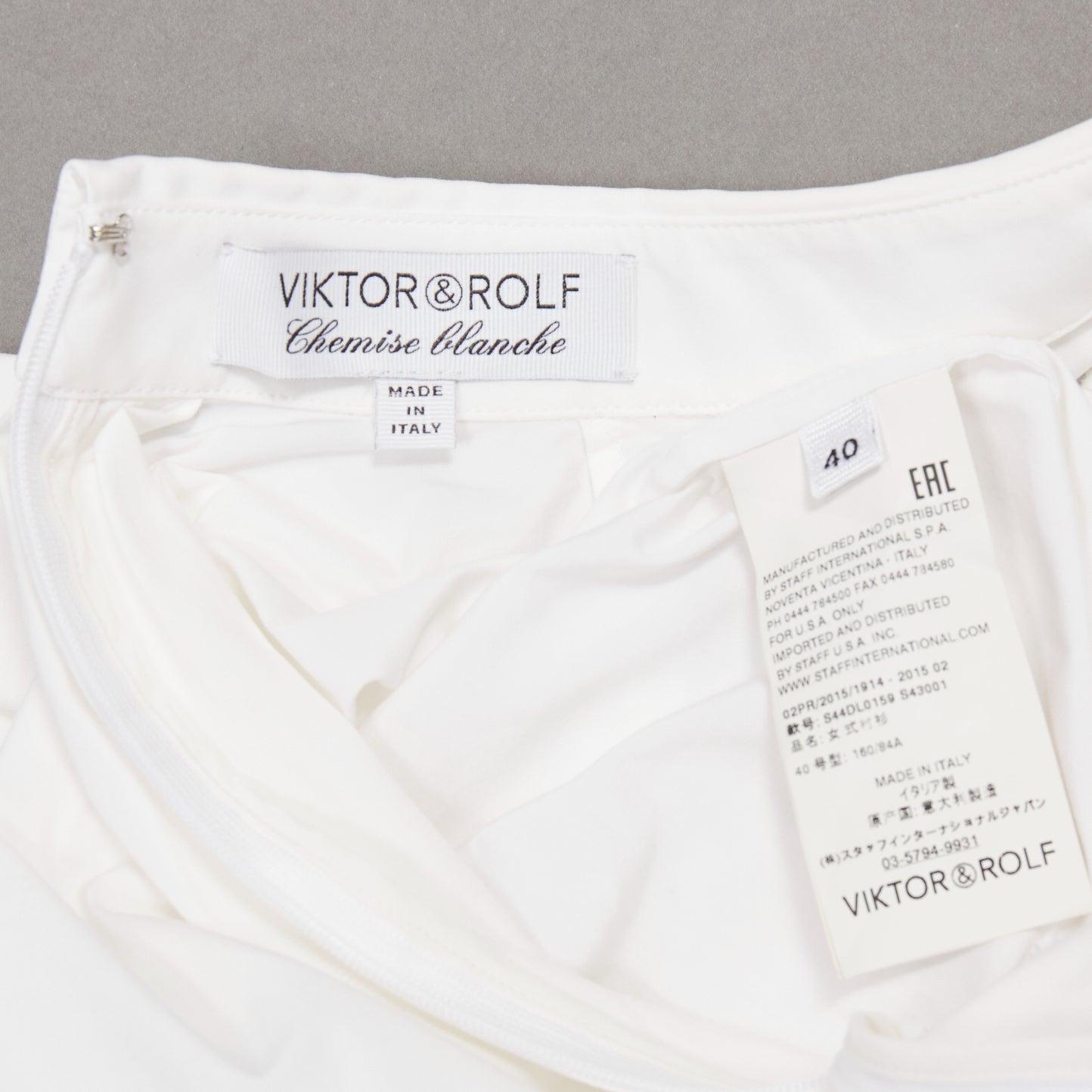 VIKTOR & ROLF white cotton criss cross pleated collared boxy flare shirt IT40 S For Sale 4