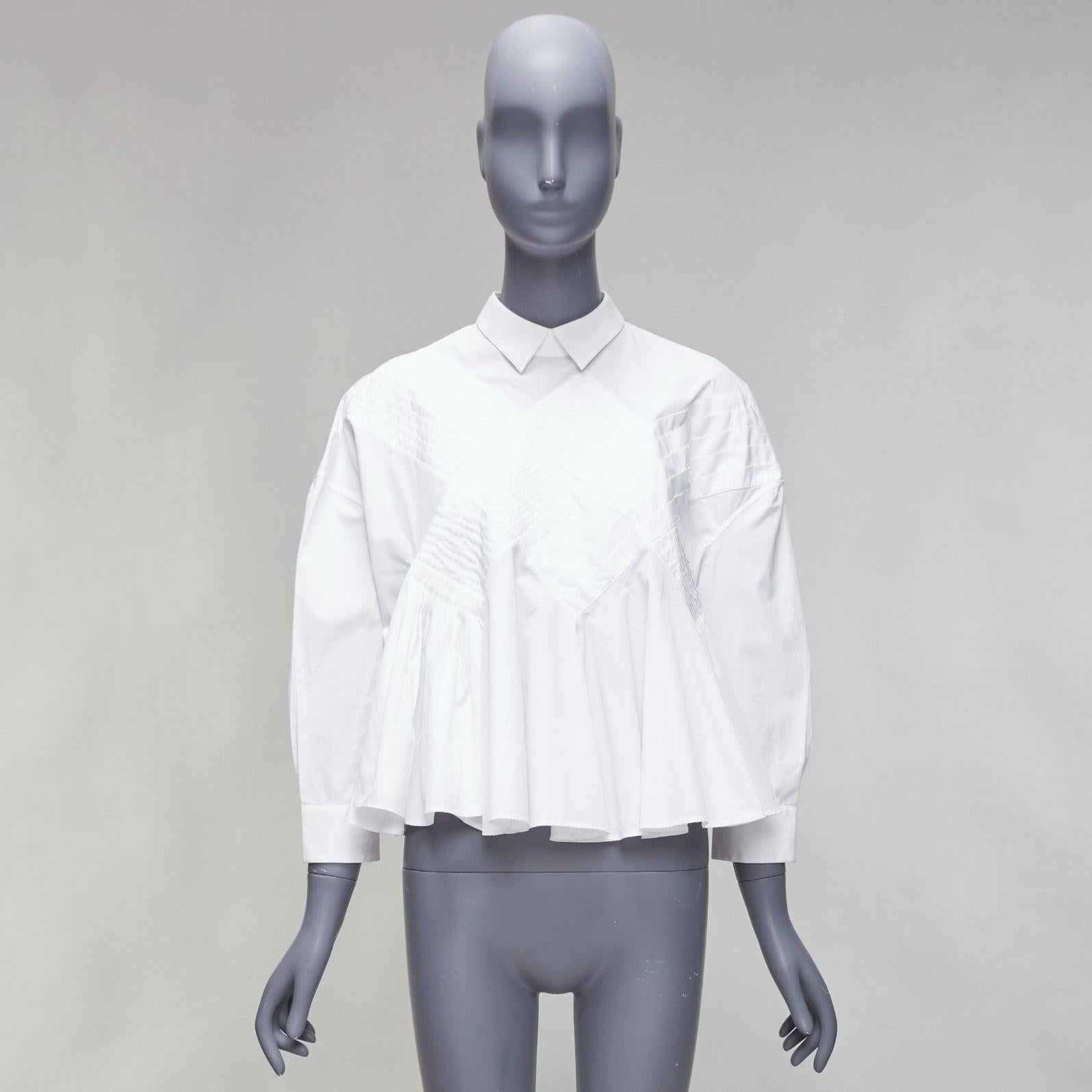 VIKTOR & ROLF white cotton criss cross pleated collared boxy flare shirt IT40 S For Sale 4