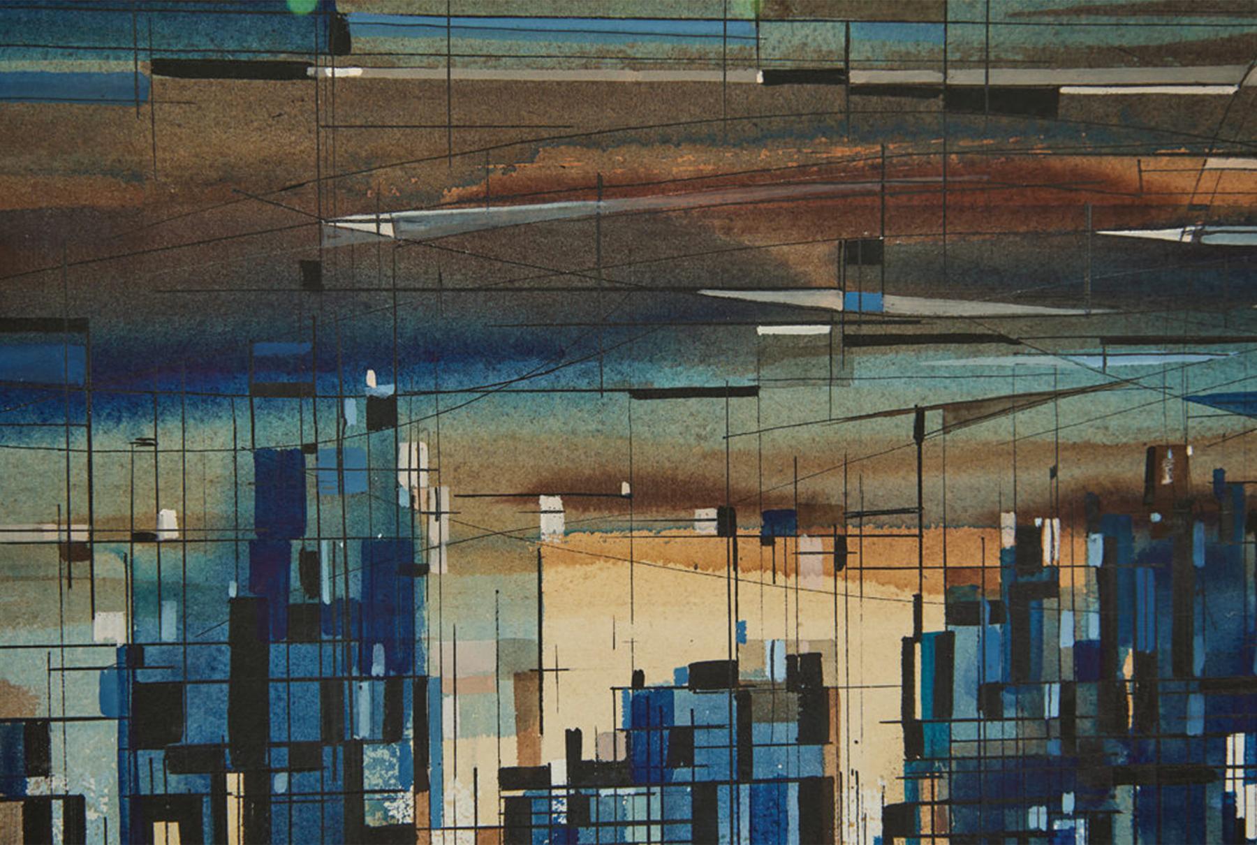 20th Century Abstract Cityscape, Cleveland School Artist For Sale 2