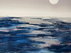 Darkness Below - Abstract Marine Scene in  Cobalt Blue with Colorful Accents