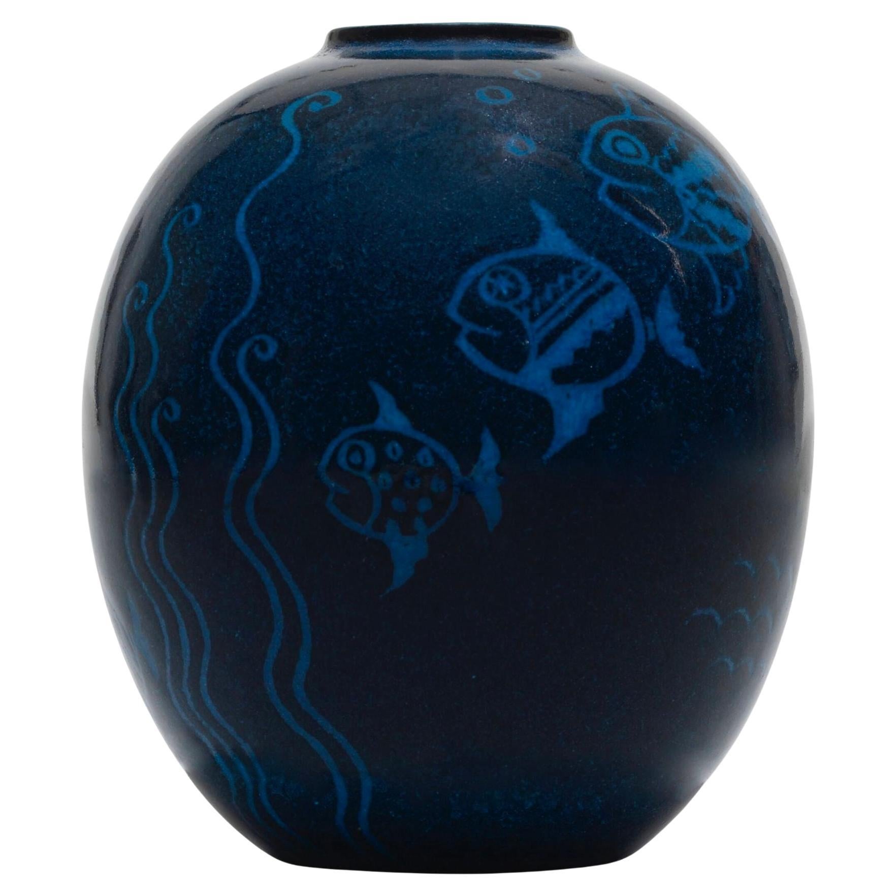 Viktor Schreckengost Vase with Fish Cowan Pottery For Sale