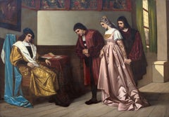 19th Century Historical Genre Signed and Exhibition Label "Petition to the King"