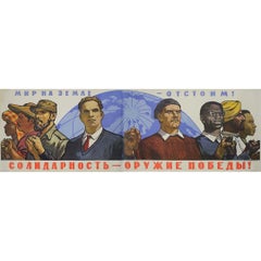 Originales sowjetisches Plakat von 1964 Solidarität - Wir werden den Frieden auf Erden verteidigen