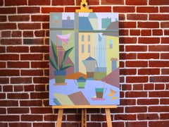 "Window to Paris", Cubist Oil Painting on Paper, Unframed, 2010-