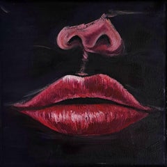 “L’ultimo bacio”, dipinto figurativo simbolista, olio su tela, 2023