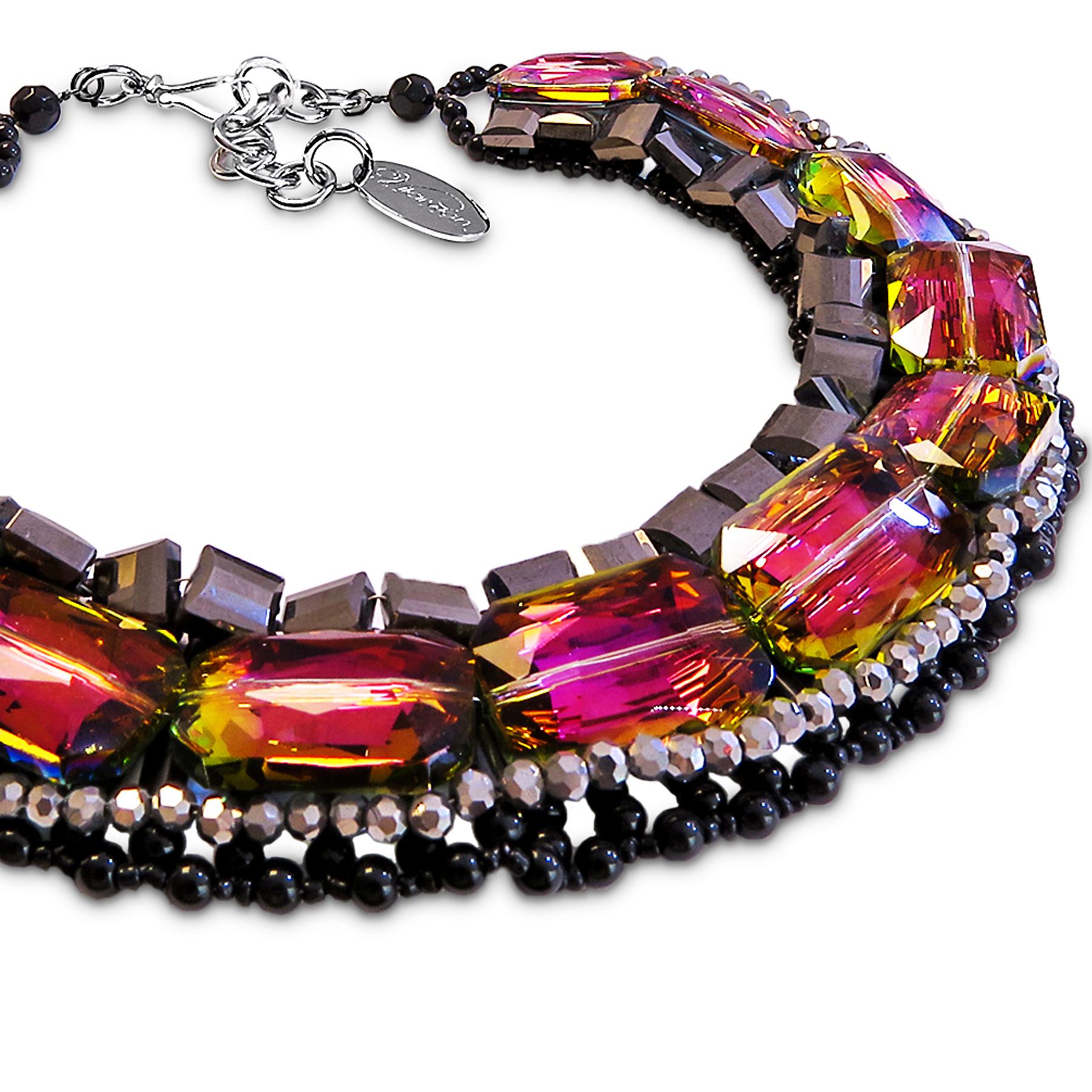 Artist Vilaiwan Necklace with Rainbow Crystal, Hematite and Onyx, Rare Piece For Sale