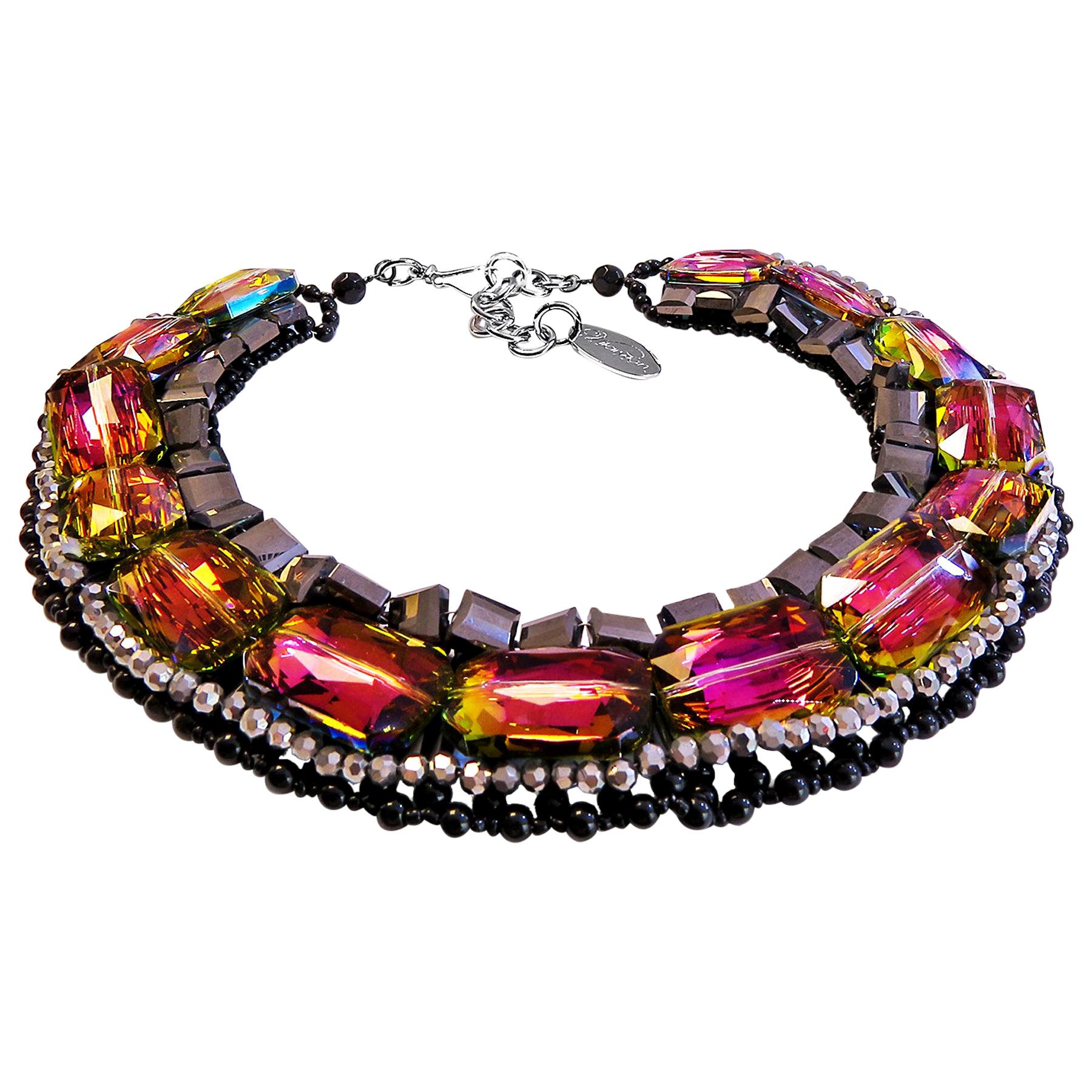 Vilaiwan Necklace with Rainbow Crystal, Hematite and Onyx, Rare Piece For Sale