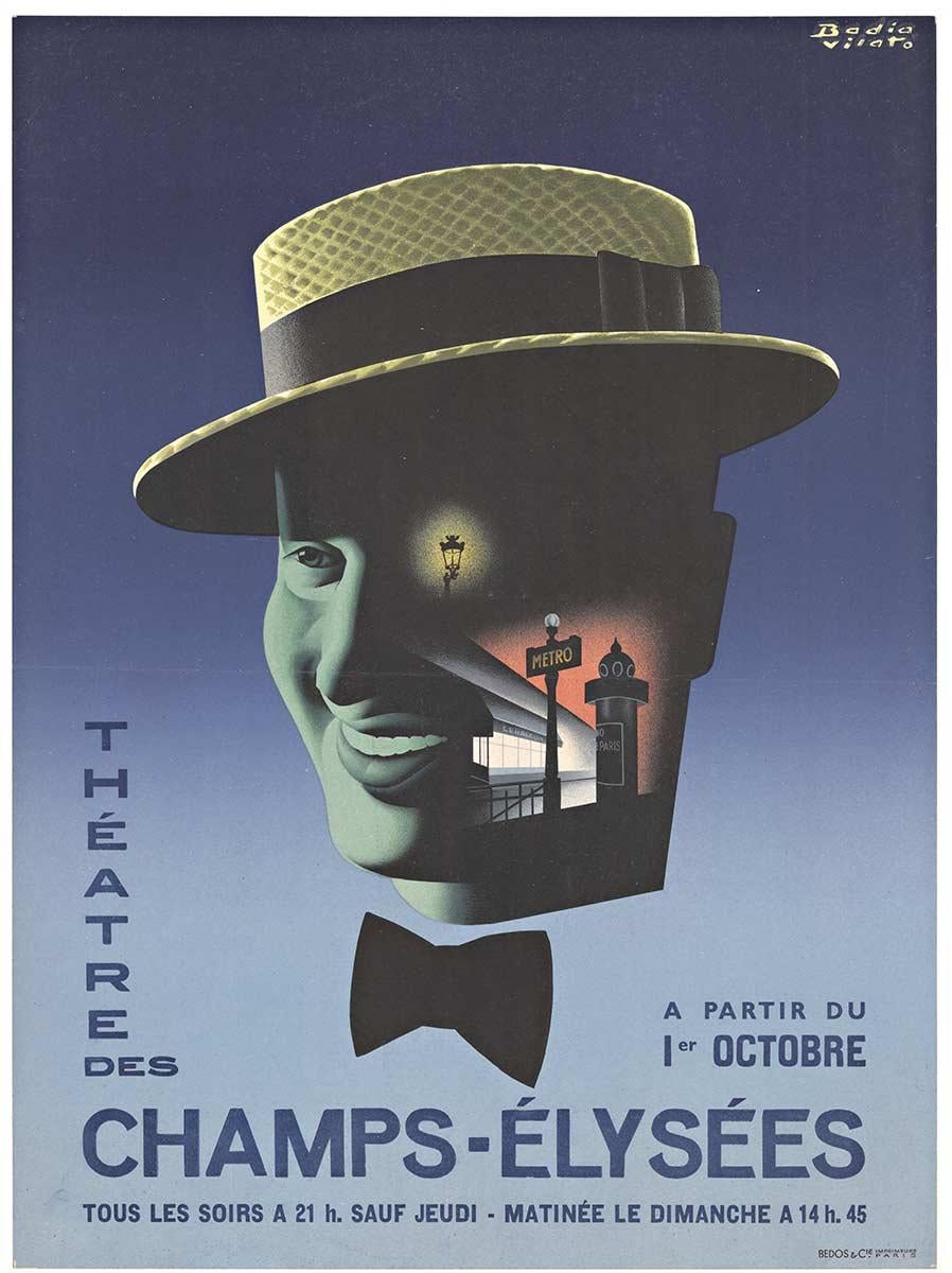 Vilato Badia Figurative Print - Original Theatre des Champs - Elysees vintage French poster