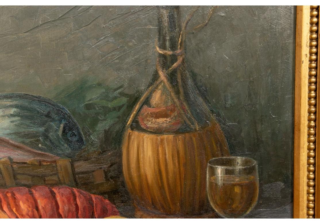 20th Century Vilgum Signed Oil On Canvas Frutti Di Mare Still Life with Lobster For Sale