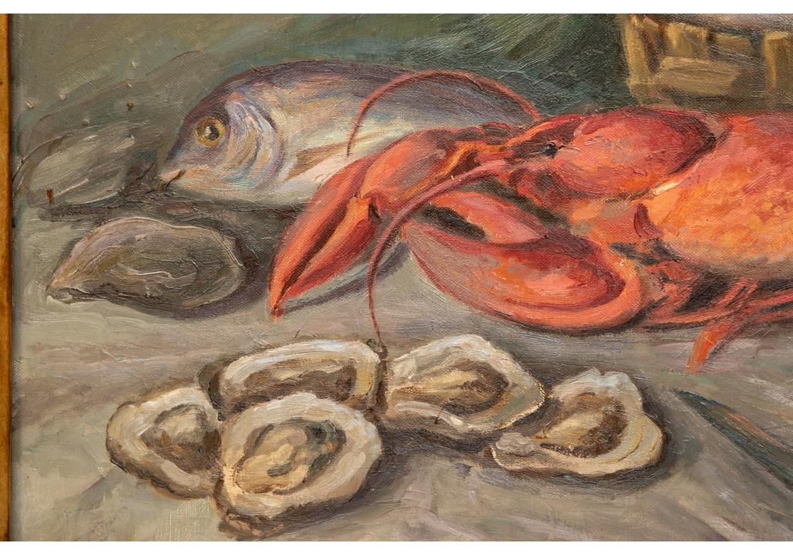 Vilgum Signed Oil On Canvas Frutti Di Mare Still Life with Lobster For Sale 1