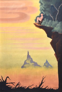 "Sunset Hill", Vilhelm Bjerke-Petersen (1909-1957), Surrealist Oil Canvas, 1941