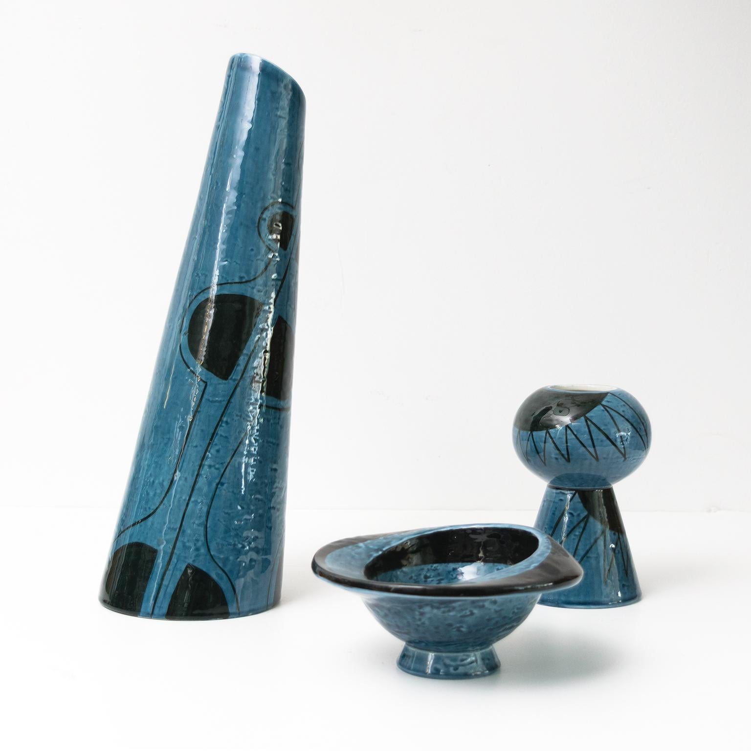 Scandinavian Modern Vilhelm Bjerke Petersen 3 Ceramic Pieces with Abstract Designs, Rorstrand Sweden For Sale