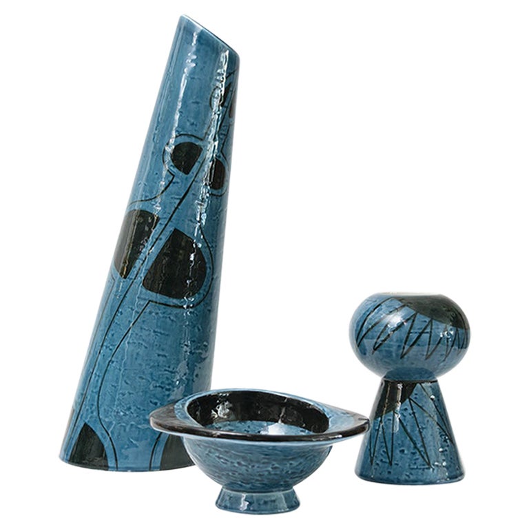 Vilhelm Bjerke Petersen 3 Ceramic Pieces with Abstract Designs, Rorstrand Sweden For Sale