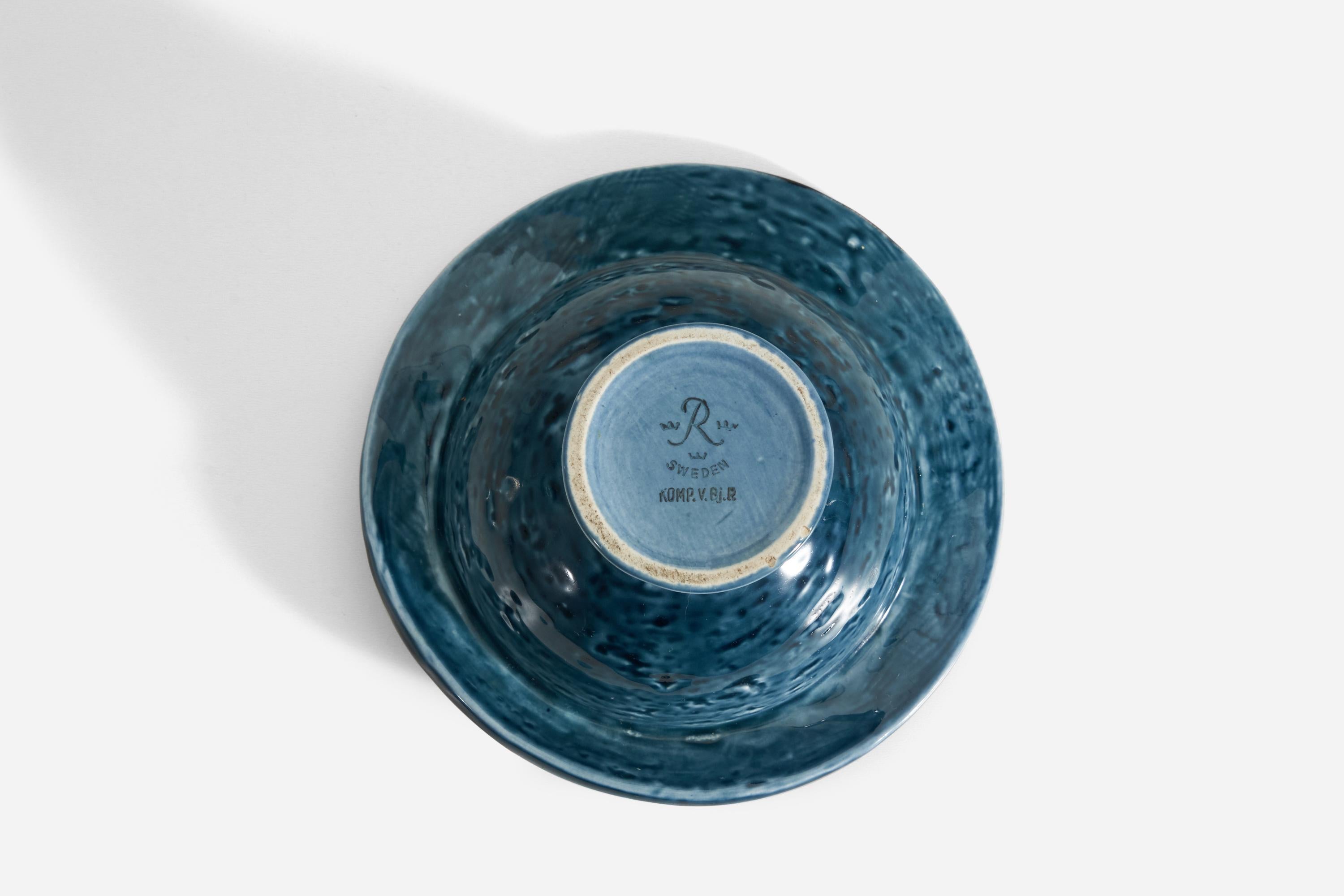 Mid-20th Century Vilhelm Bjerke-Petersen, Bowl, Blue-Glazed Stoneware, Rörstrand, Sweden, 1960s For Sale