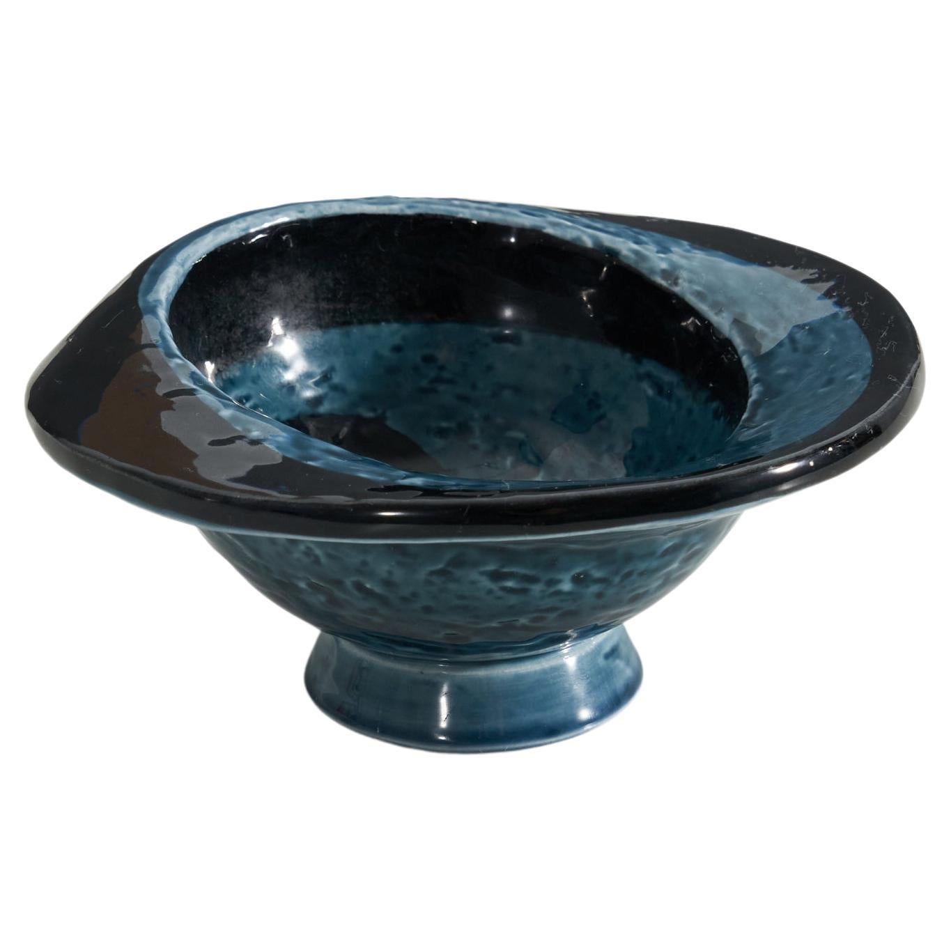 Vilhelm Bjerke-Petersen, Bowl, Blue-Glazed Stoneware, Rörstrand, Sweden, 1960s For Sale