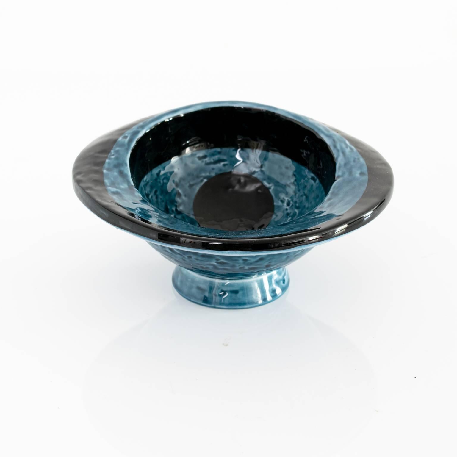 Scandinavian Modern Vilhelm Bjerke Petersen Small Blue and Black Glazed Surrealist Bowl Rorstrand For Sale