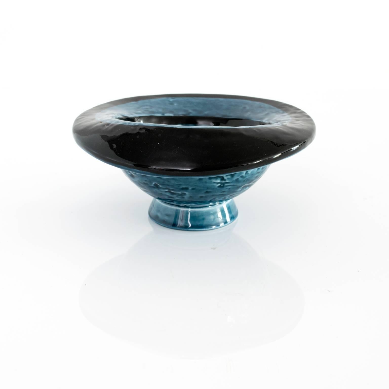 Scandinavian Vilhelm Bjerke Petersen Small Blue and Black Glazed Surrealist Bowl Rorstrand For Sale