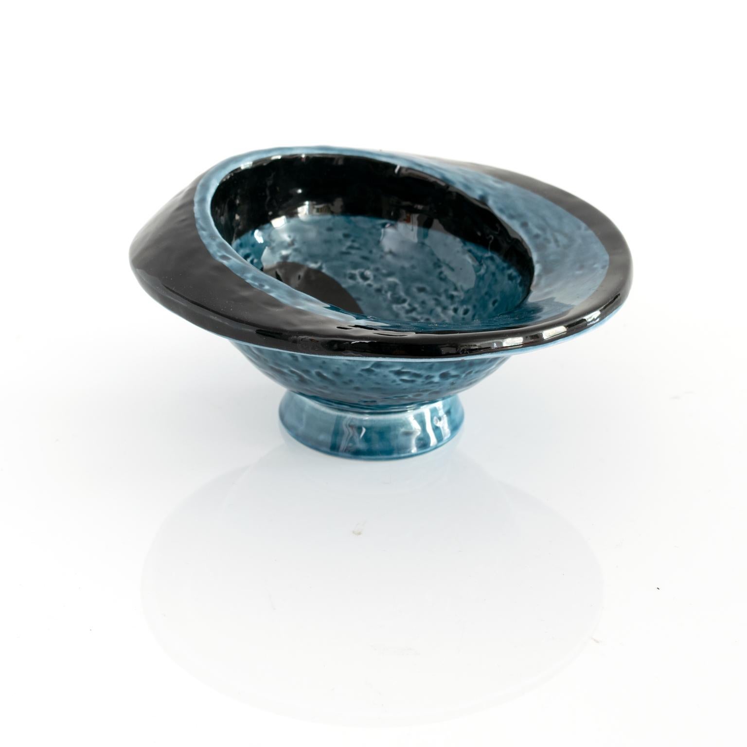 Hand-Painted Vilhelm Bjerke Petersen Small Blue and Black Glazed Surrealist Bowl Rorstrand For Sale