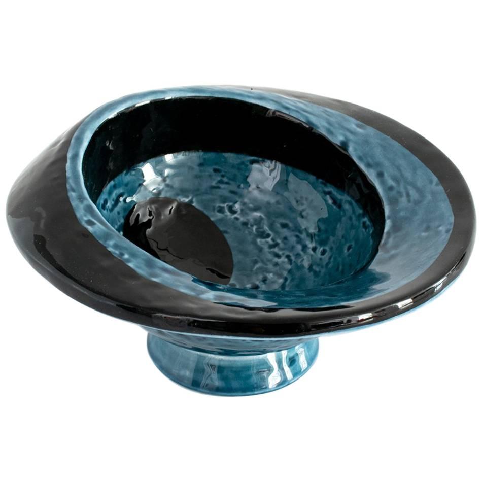 Vilhelm Bjerke Petersen Small Blue and Black Glazed Surrealist Bowl Rorstrand For Sale