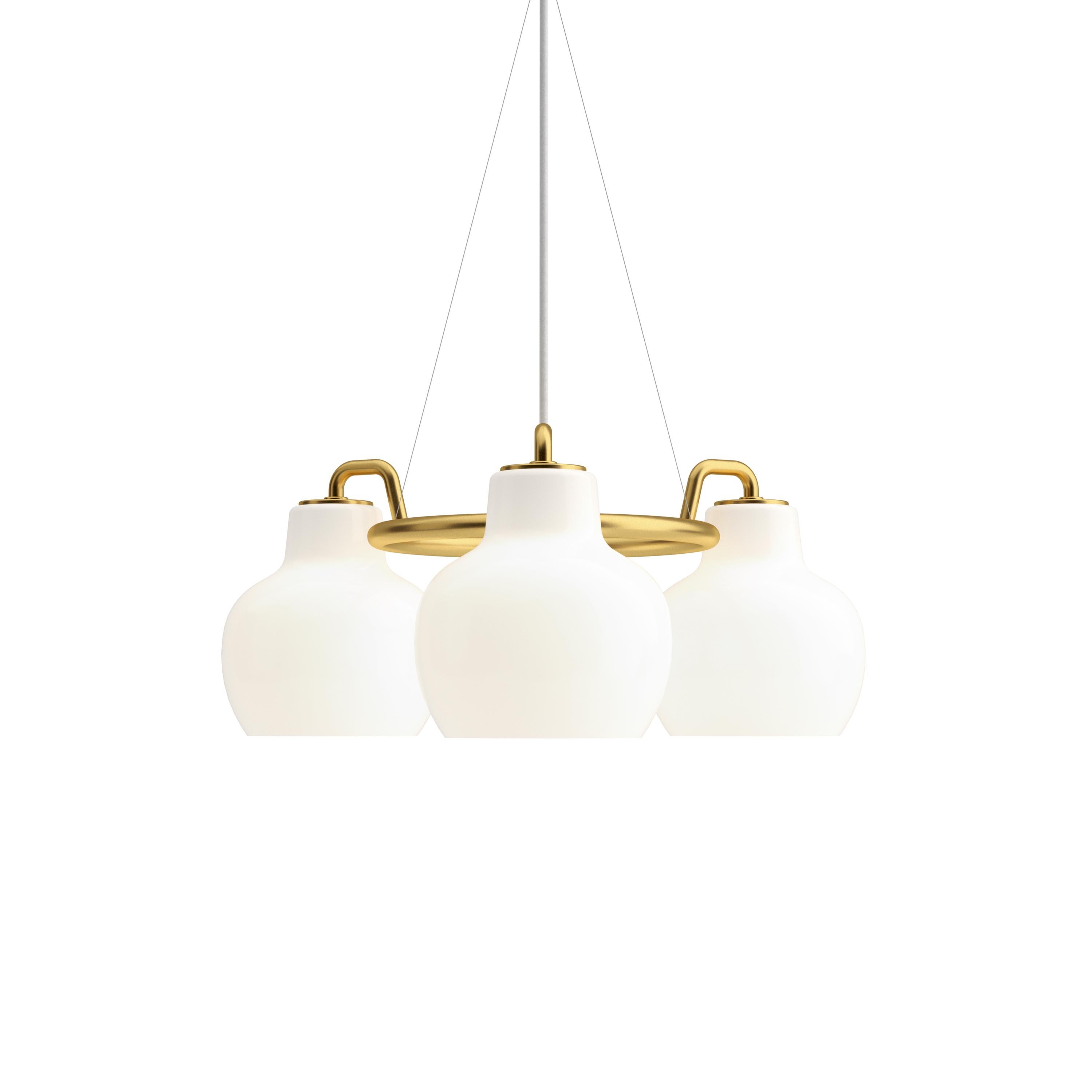 Contemporary Vilhelm Lauritzen 5-Shade Brass and Glass Ring Chandelier for Louis Poulsen For Sale
