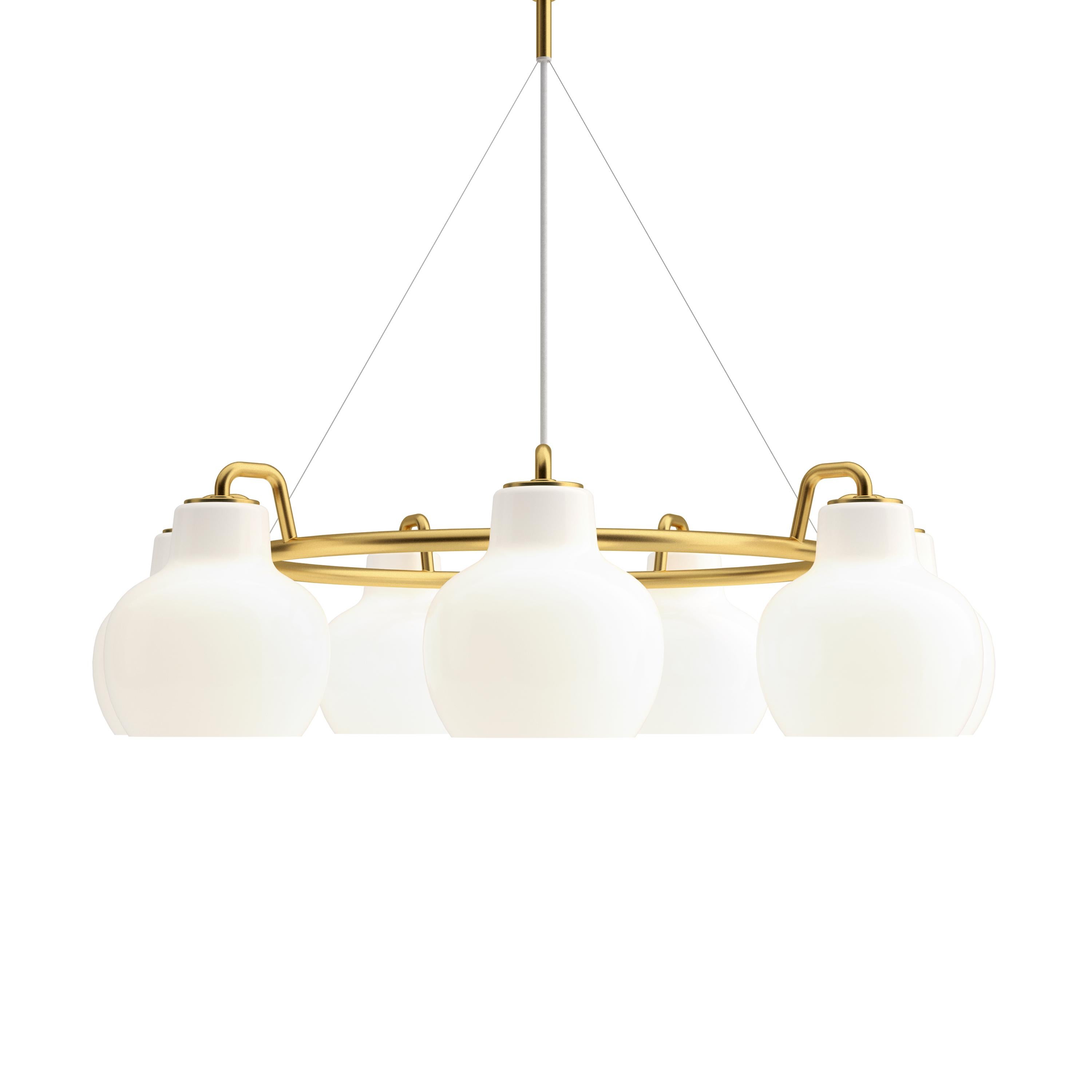 Vilhelm Lauritzen 5-Shade Brass and Glass Ring Chandelier for Louis Poulsen For Sale 2