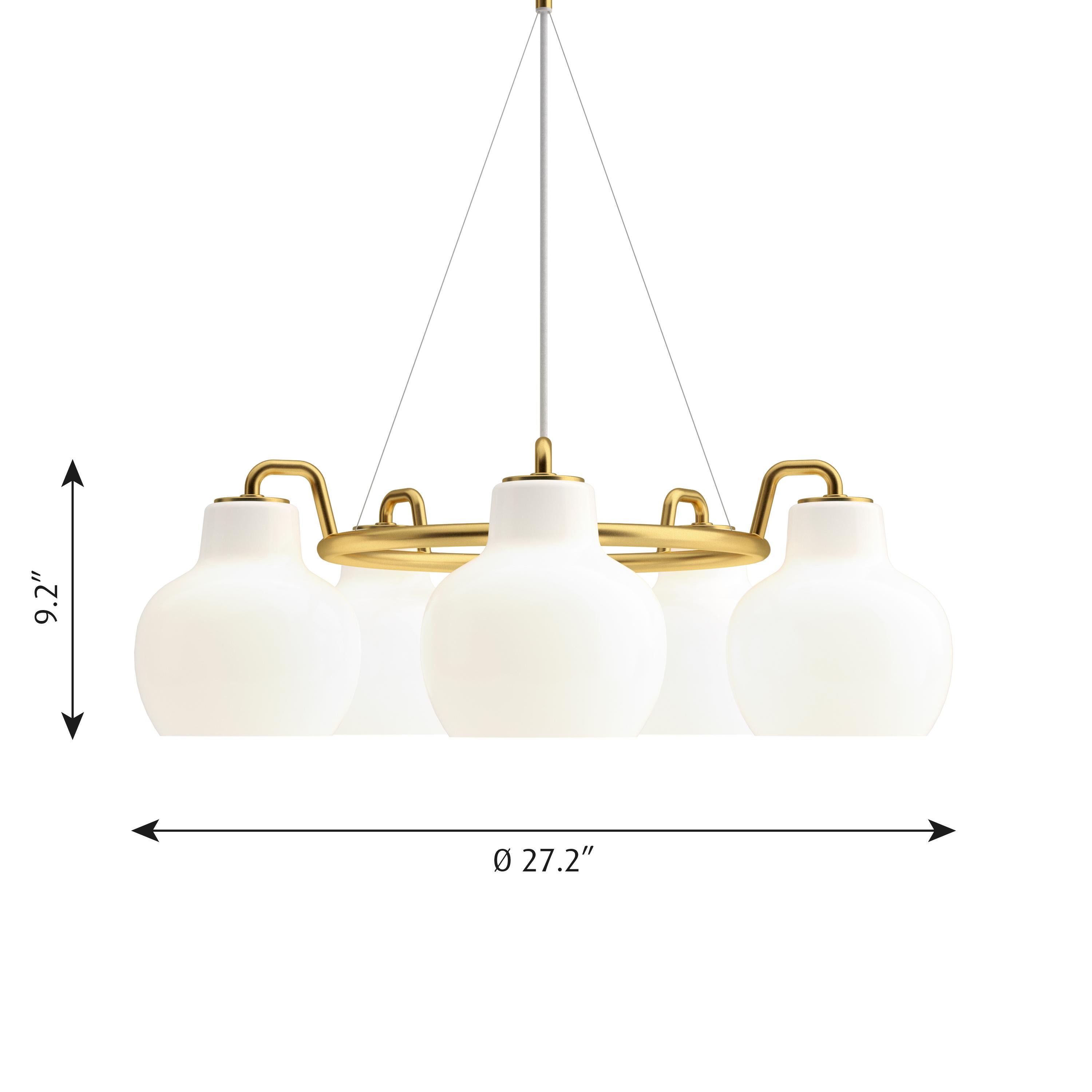 Vilhelm Lauritzen 7-Shade Brass & Glass Ring Chandelier for Louis Poulsen For Sale 1