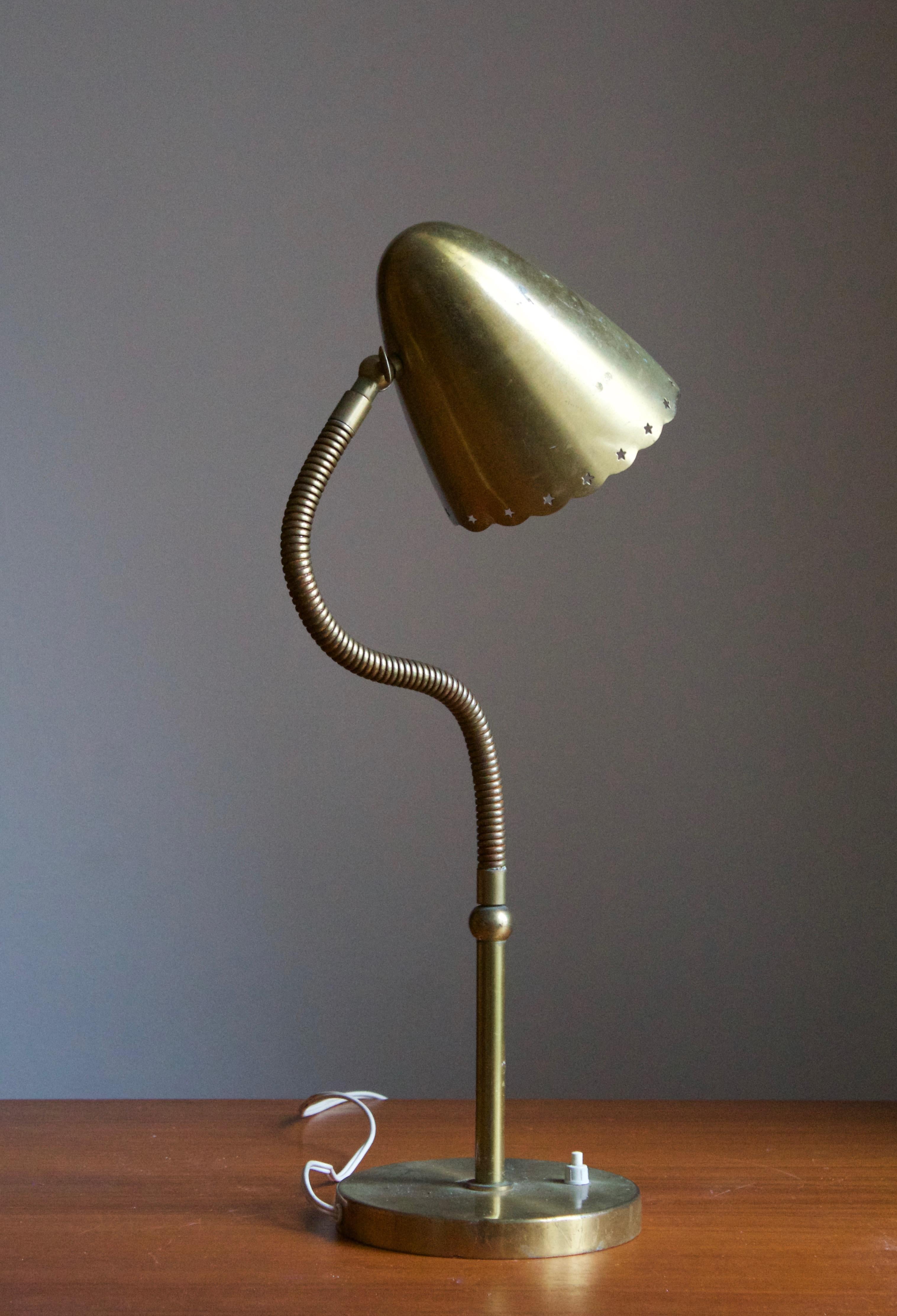 Danish Vilhelm Lauritzen, Attribution, Adjustable Table Lamp, Brass, Denmark, 1940s