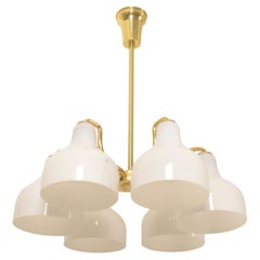 Vilhelm Lauritzen Brass and Opaline Glass Chandelier
