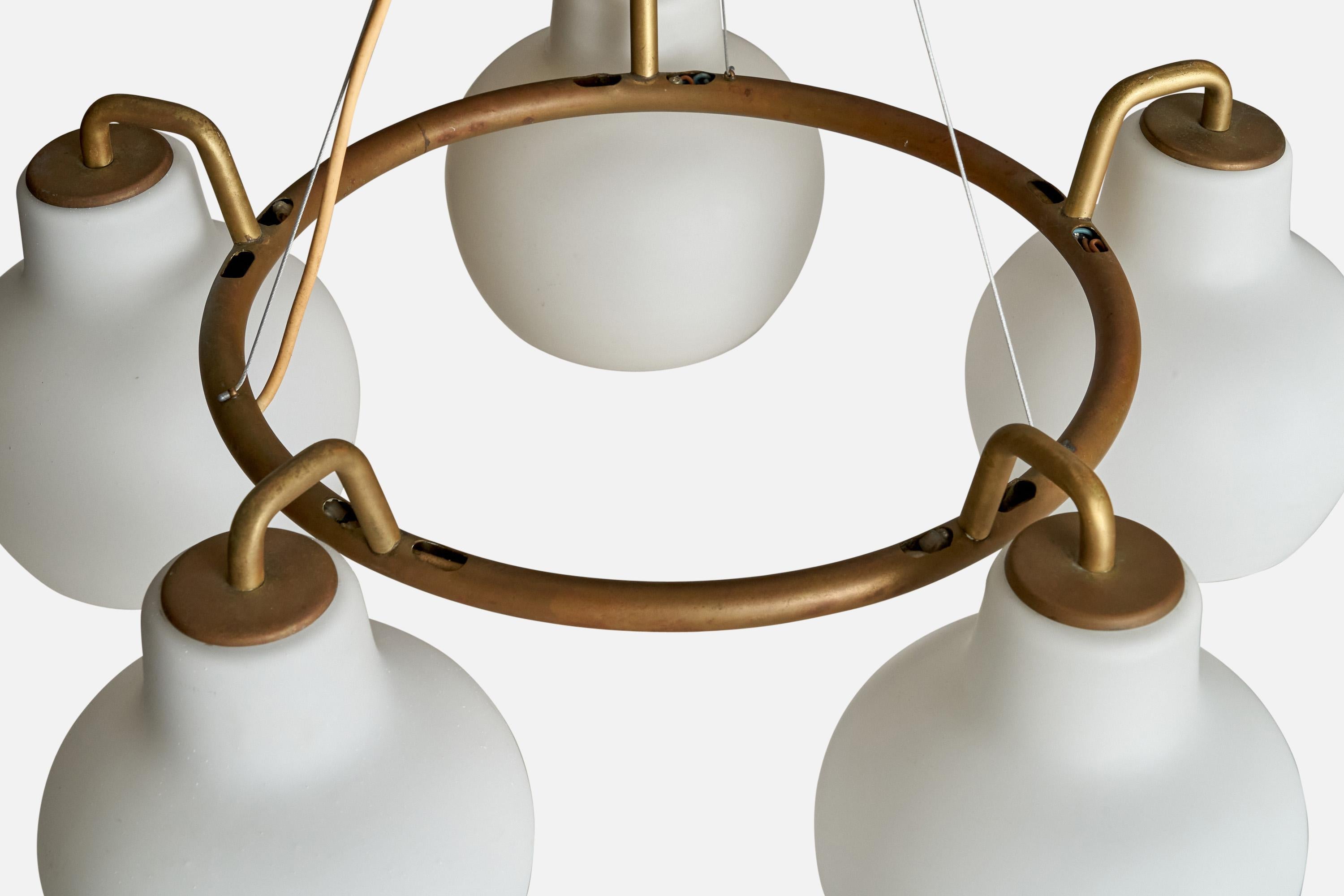 Vilhelm Lauritzen, Chandelier, Brass, Glass, Denmark, 1950s 1