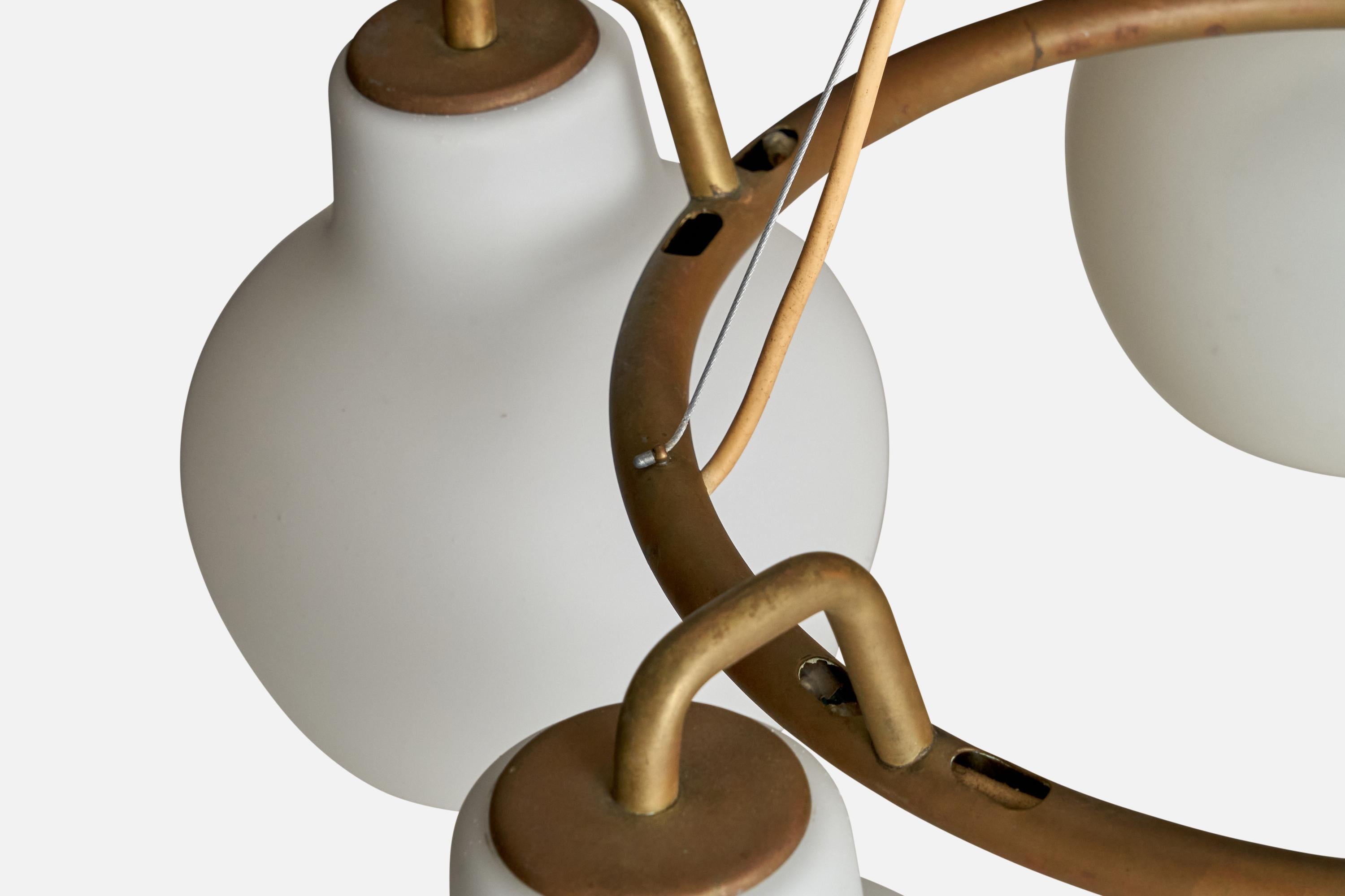 Vilhelm Lauritzen, Chandelier, Brass, Glass, Denmark, 1950s 2