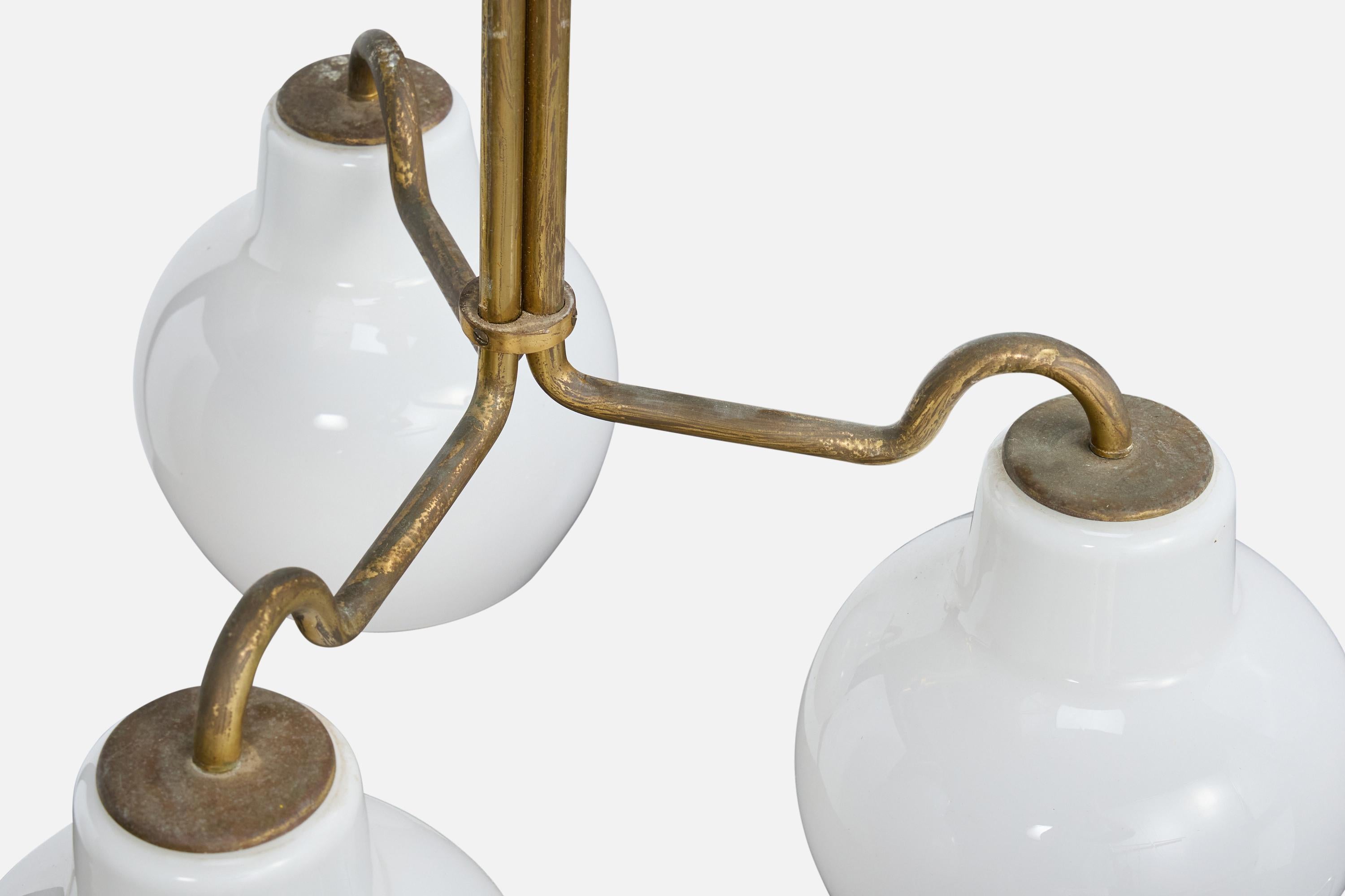 Vilhelm Lauritzen, Lampadario, Ottone, Vetro, Danimarca, anni '50 in vendita 3