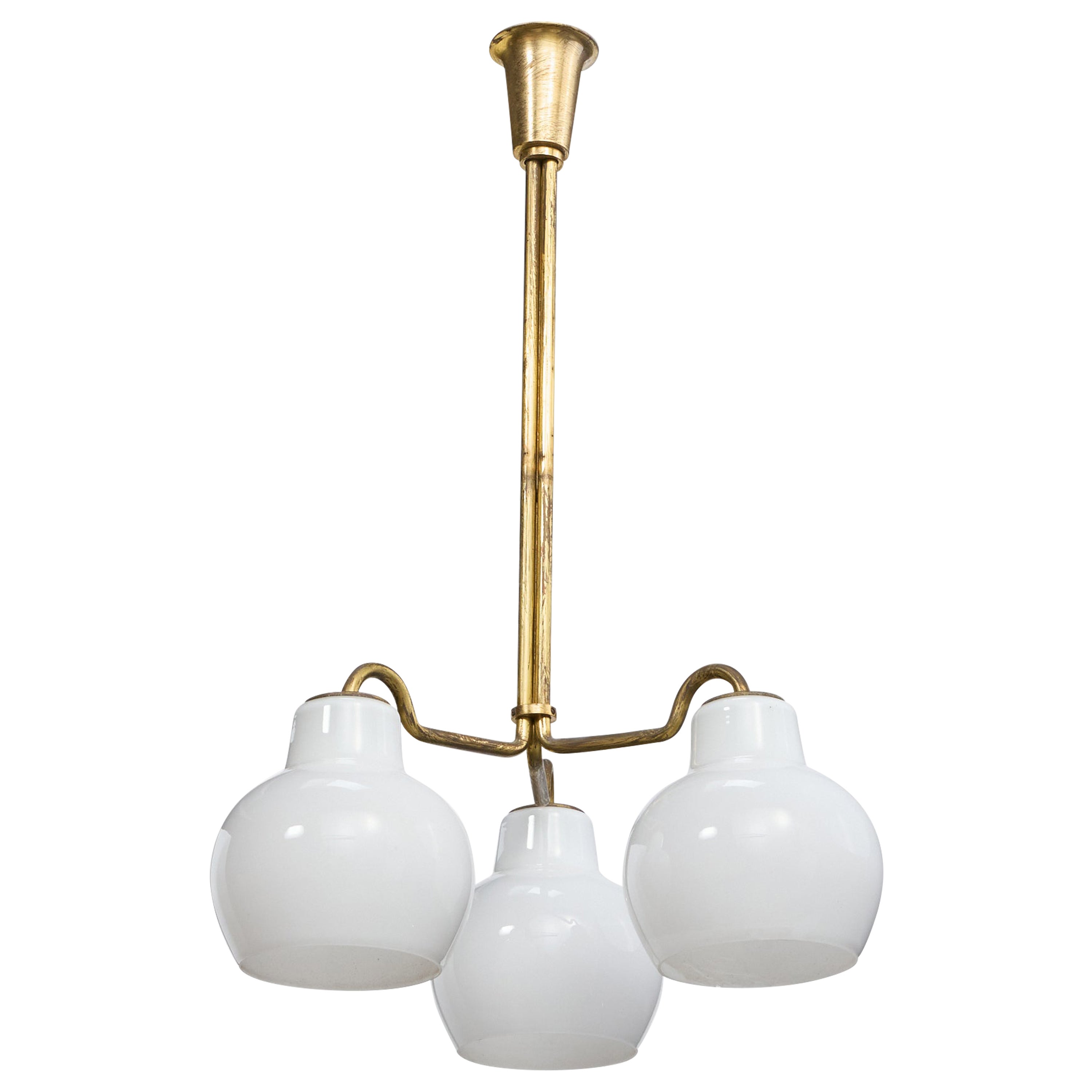 Vilhelm Lauritzen, Lampadario, Ottone, Vetro, Danimarca, anni '50 in vendita