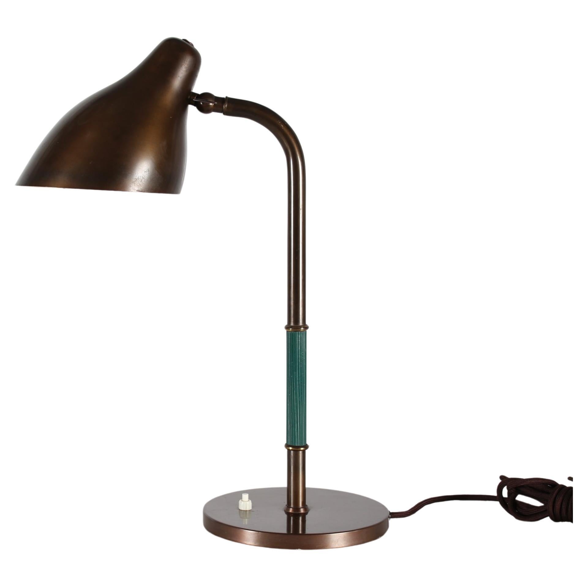 Vilhelm Lauritzen Flexible Desk Lamp of Brass with Patina by Lyfa Denmark 1940s For Sale