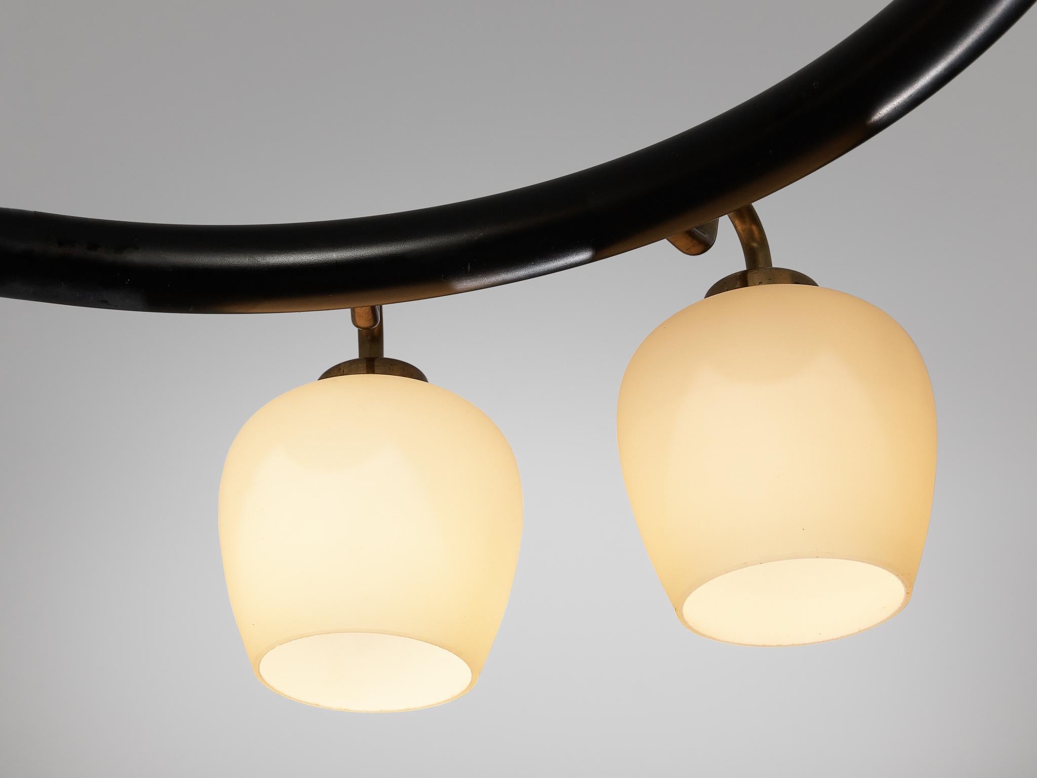 Vilhelm Lauritzen for Fog & Mørup Chandelier in Opaline Glass and Brass  3