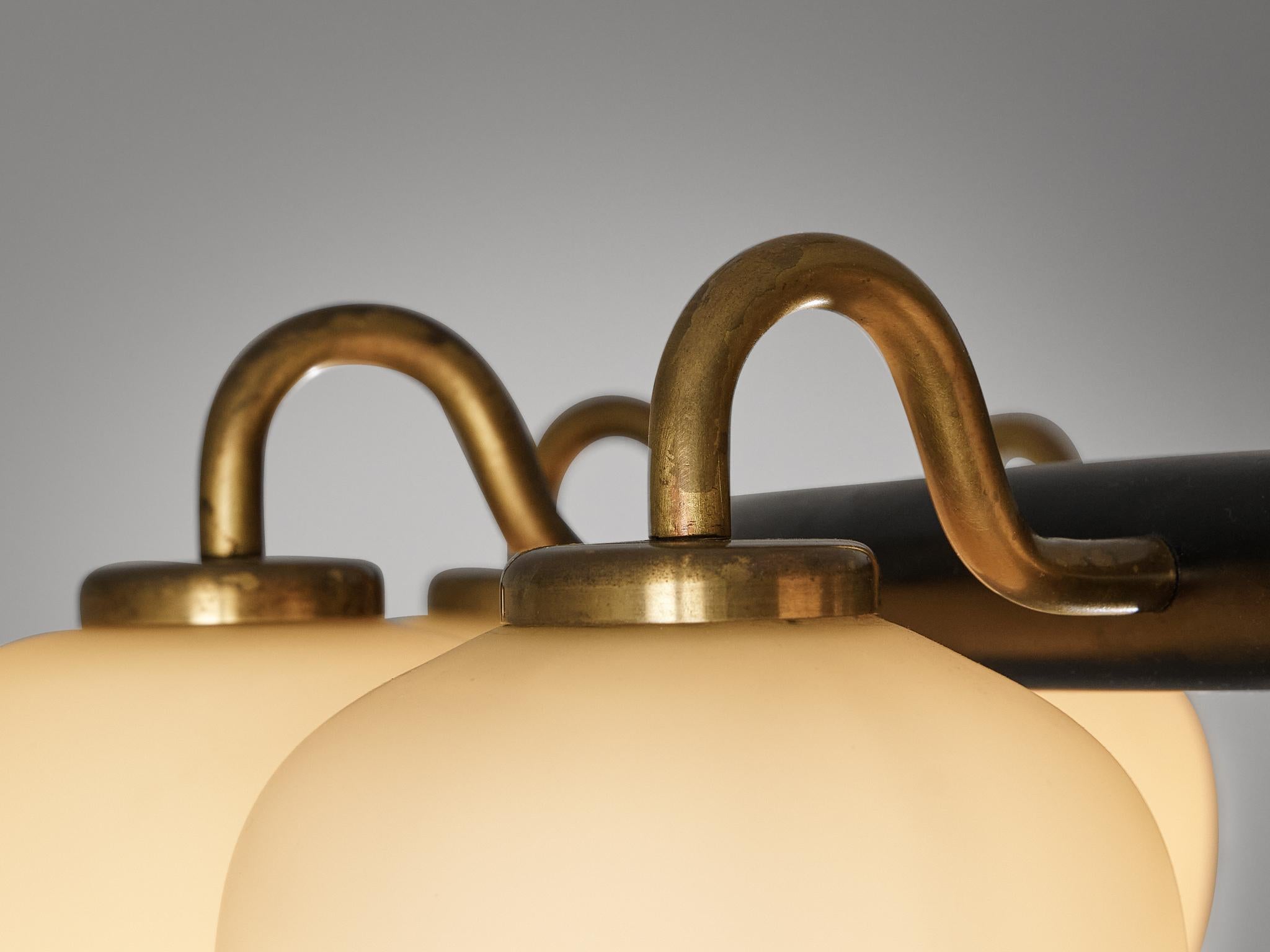 Danish Vilhelm Lauritzen for Fog & Mørup Chandelier in Opaline Glass and Brass 