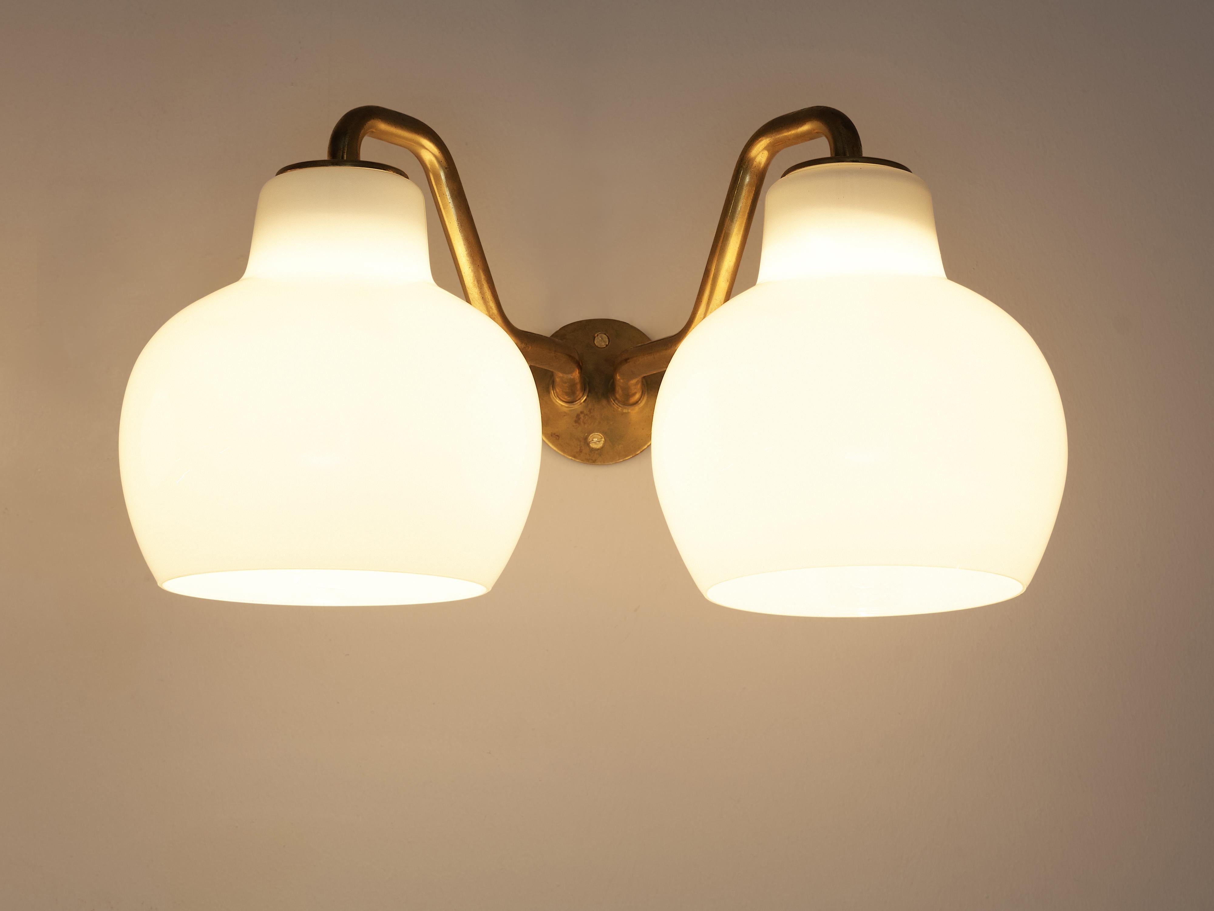 Scandinavian Modern Vilhelm Lauritzen for Louis Poulsen Wall Lights ‘VL Ring Crown’ in Opaline Glass