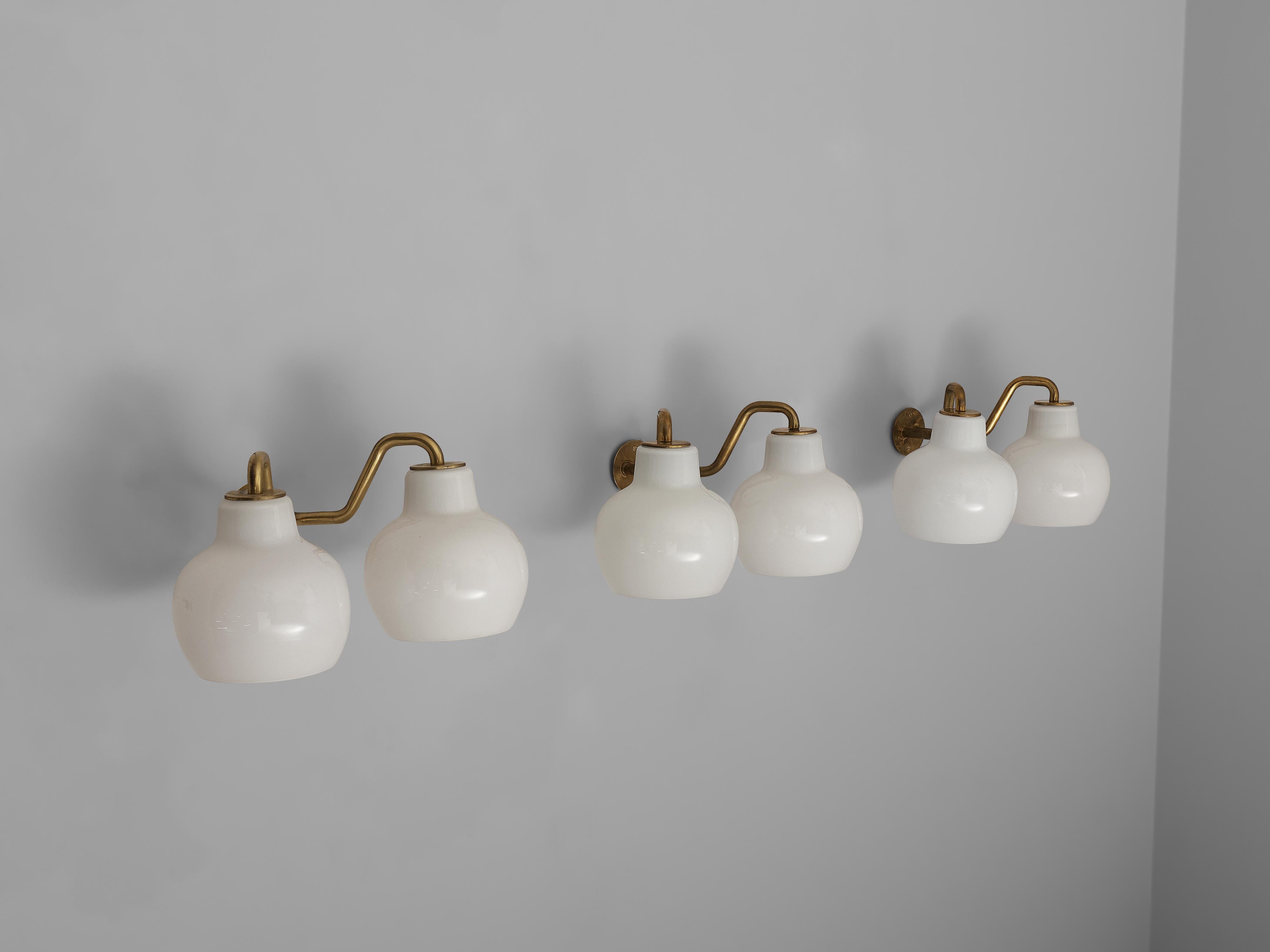 Danish Vilhelm Lauritzen for Louis Poulsen Wall Lights ‘VL Ring Crown’ in Opaline Glass